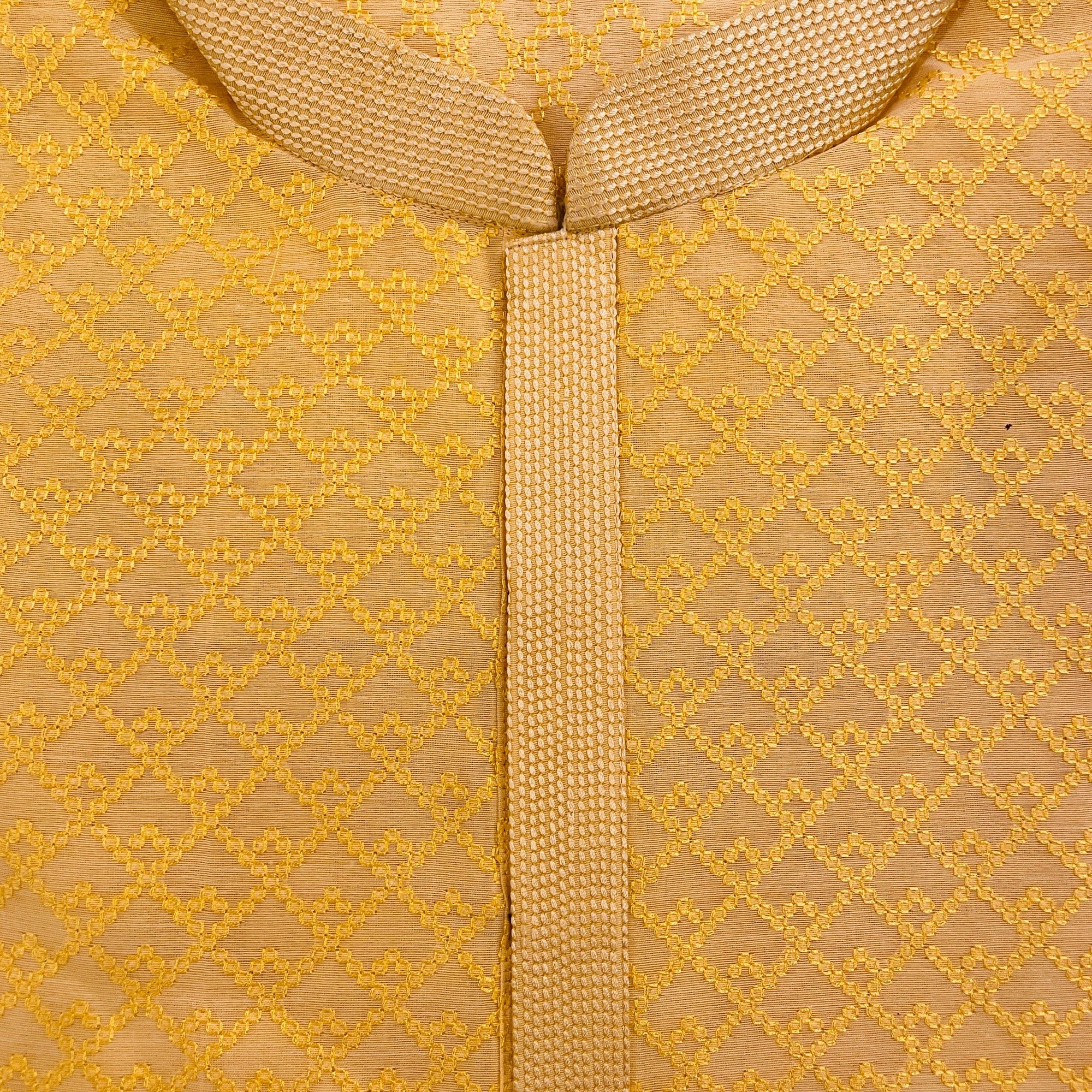 Tan & Yellow Threadwork Kurta-Size 48 - Vintage India NYC