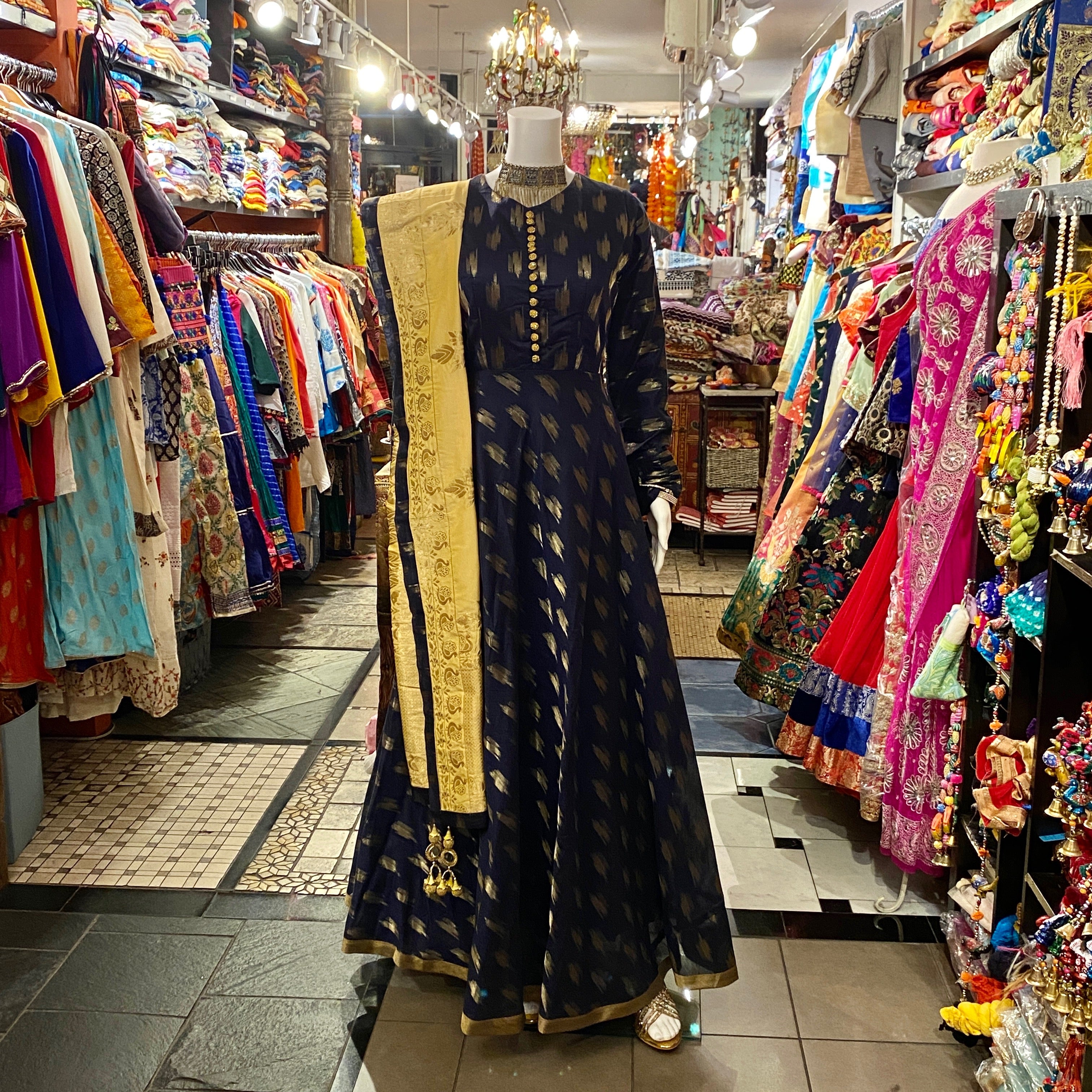 SH Navy Brocade Anarkali Set - Vintage India NYC