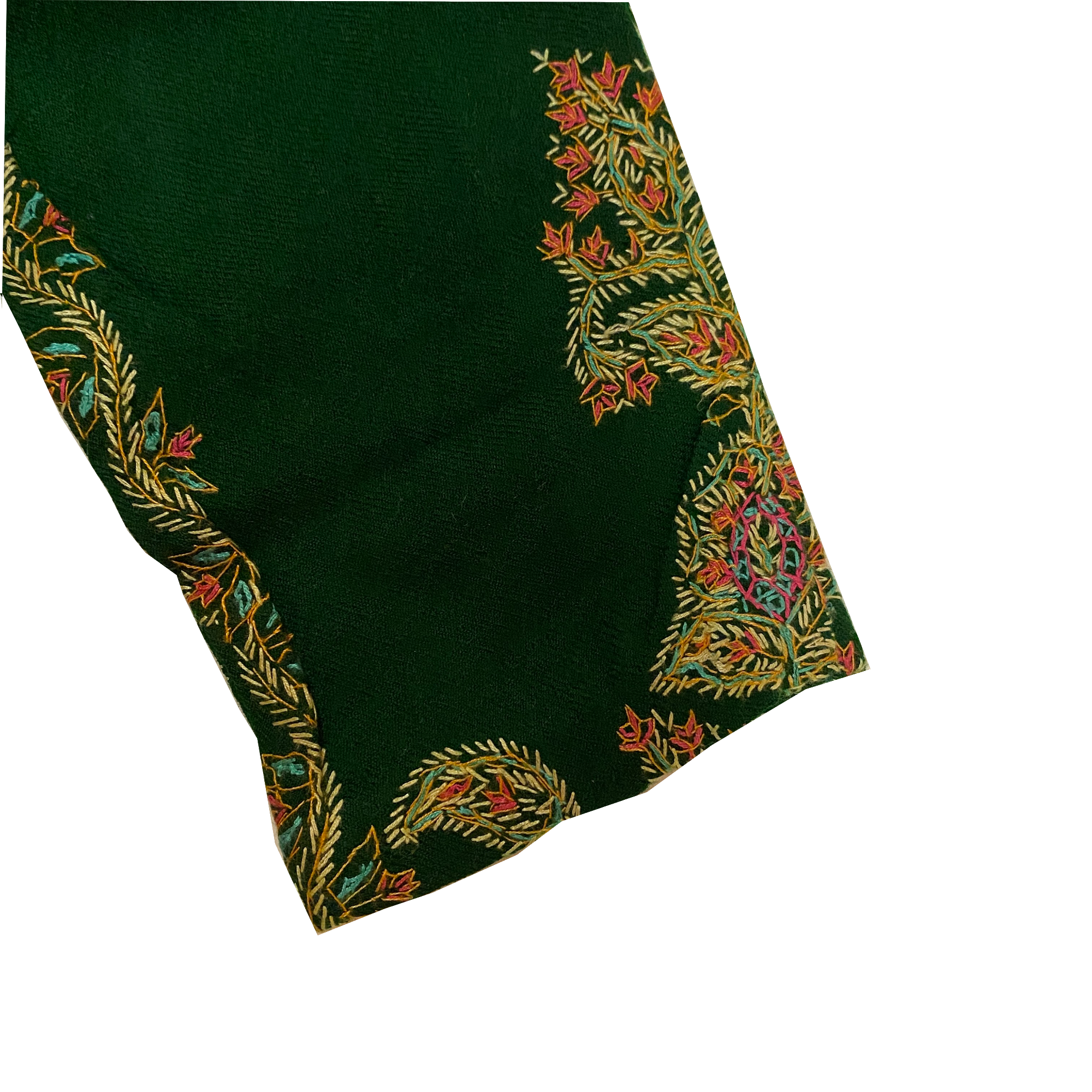 Hand Embroidered Woolen Green Kurti - Size 33 - Vintage India NYC