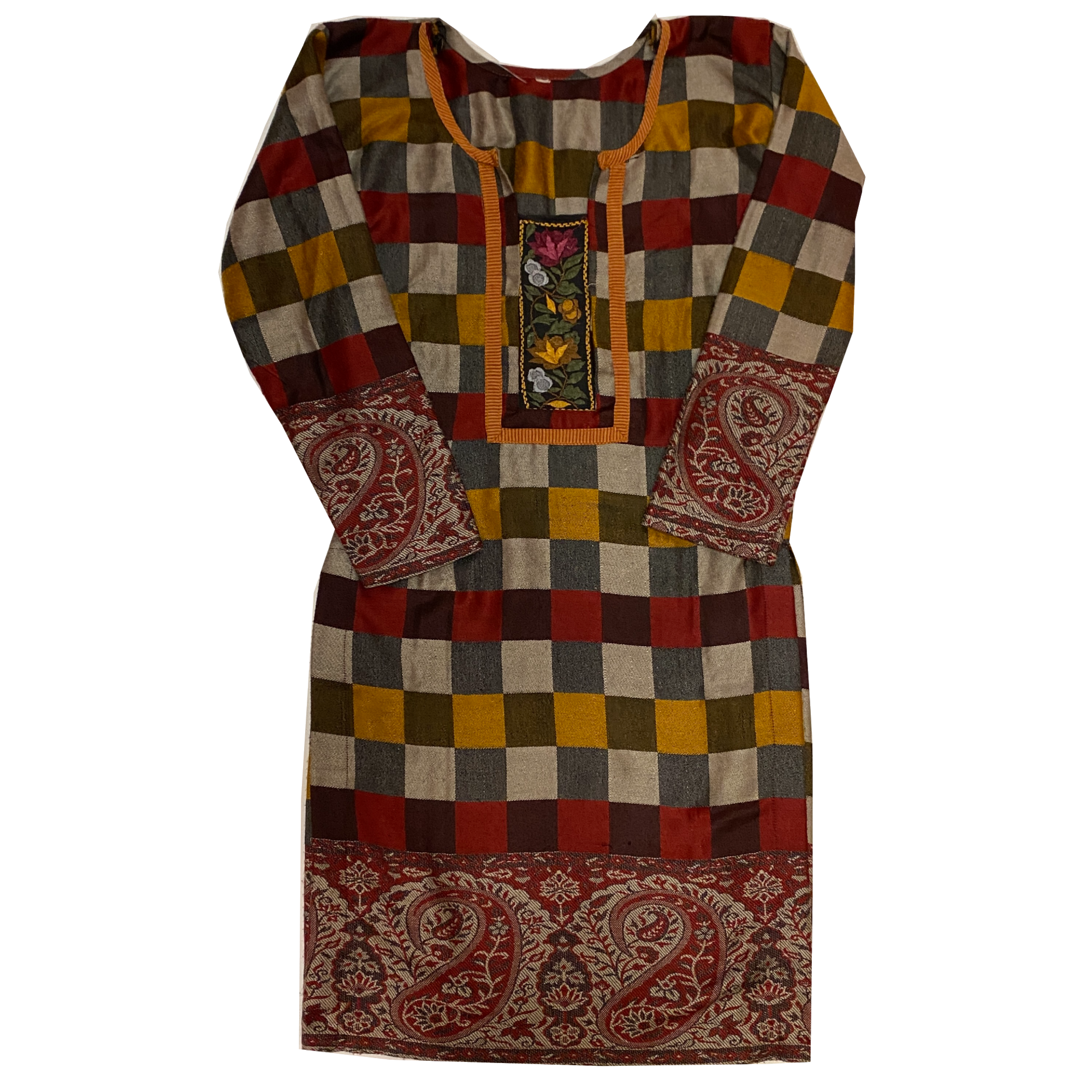 Hand made Woolen Checkered Dress- Size 38 - Vintage India NYC