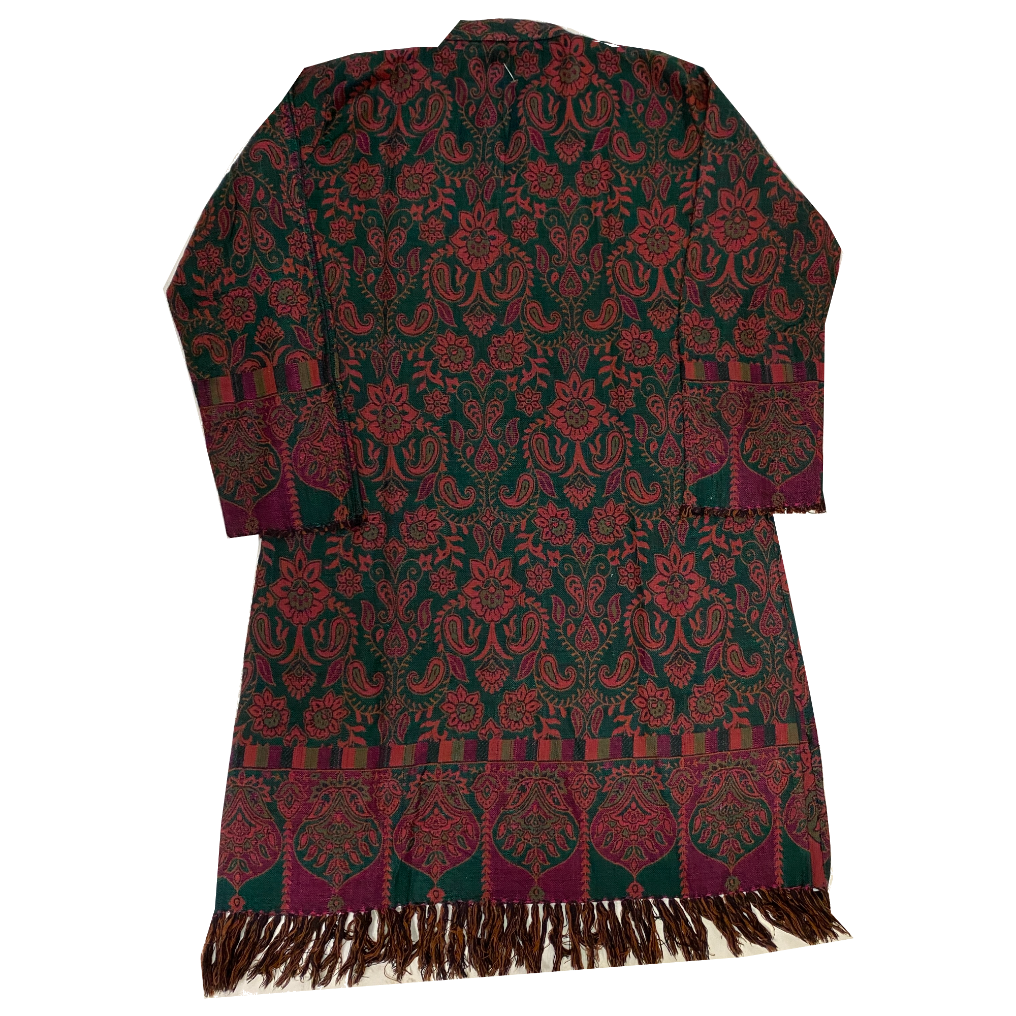 Woolen Maroon Green Kurta - Size 44 - Vintage India NYC