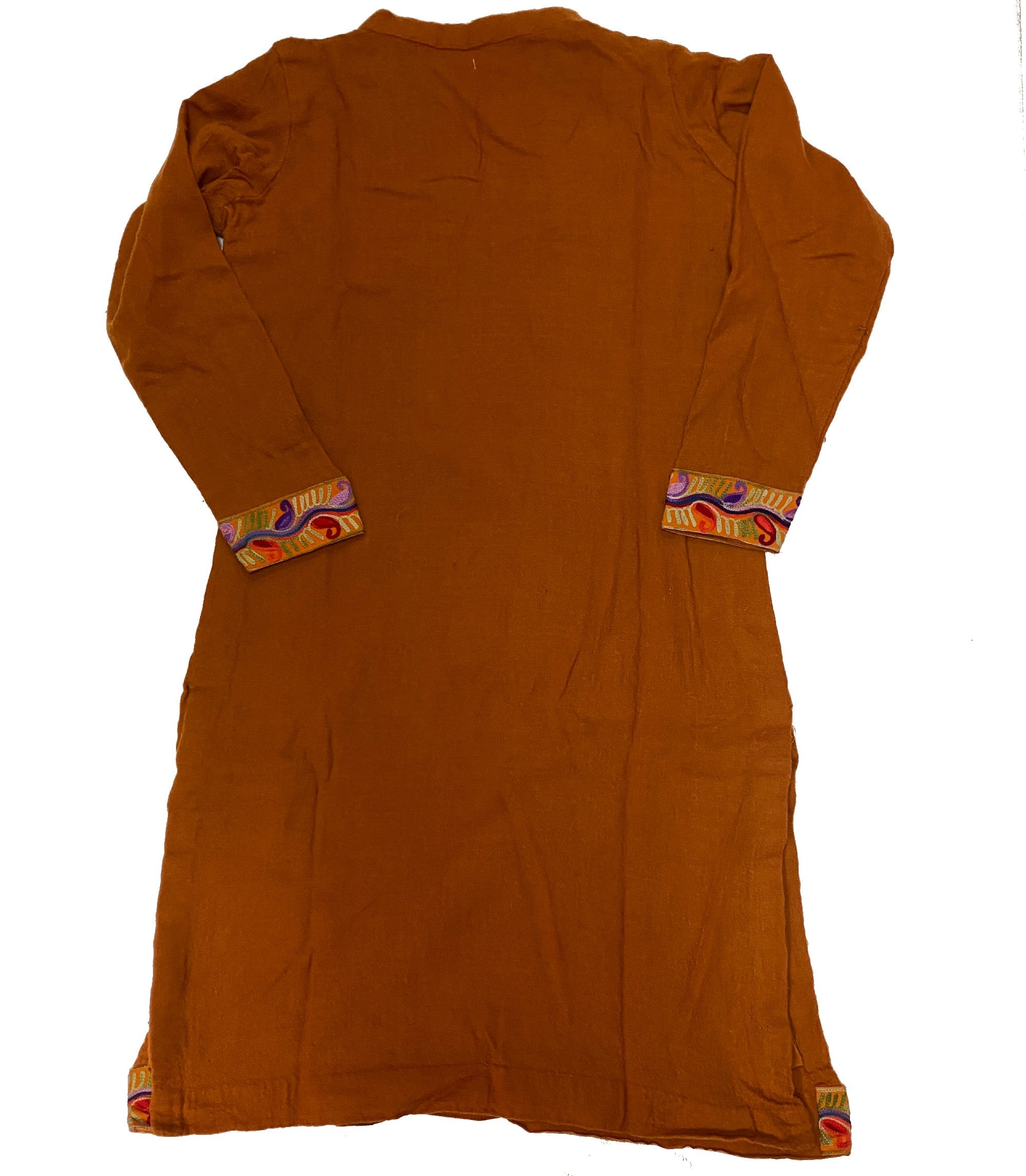 Handmade Woolen Orange Kurti - Size 36 - Vintage India NYC