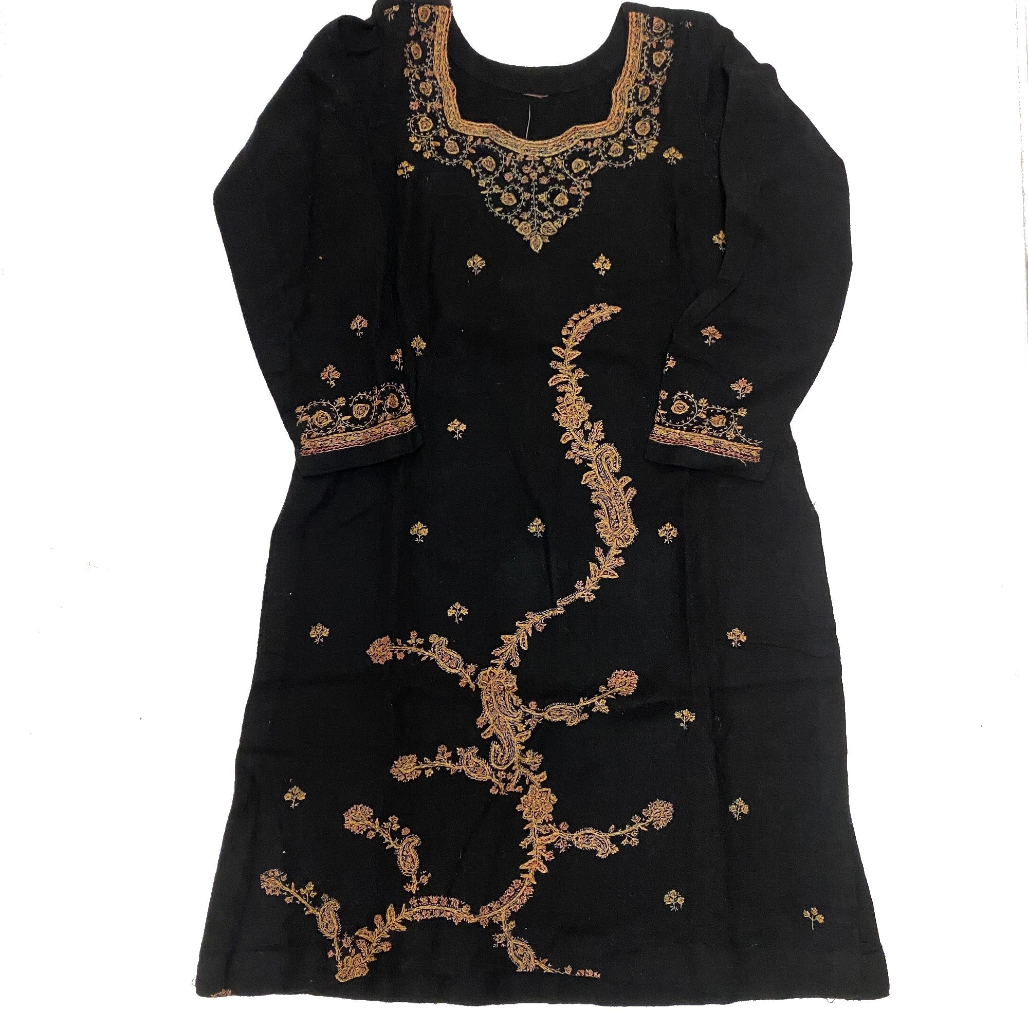 Woolen Black Embroidered Kurti - Size 32 - Vintage India NYC