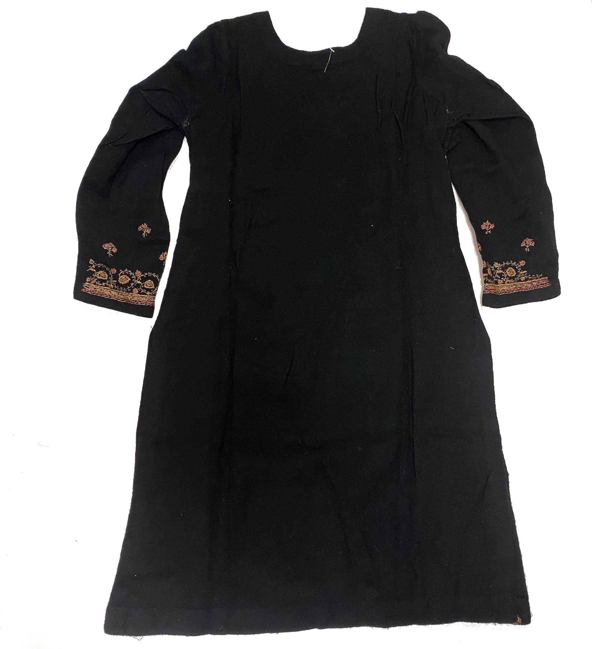 Woolen Black Embroidered  Kurti - Size 32 - Vintage India NYC