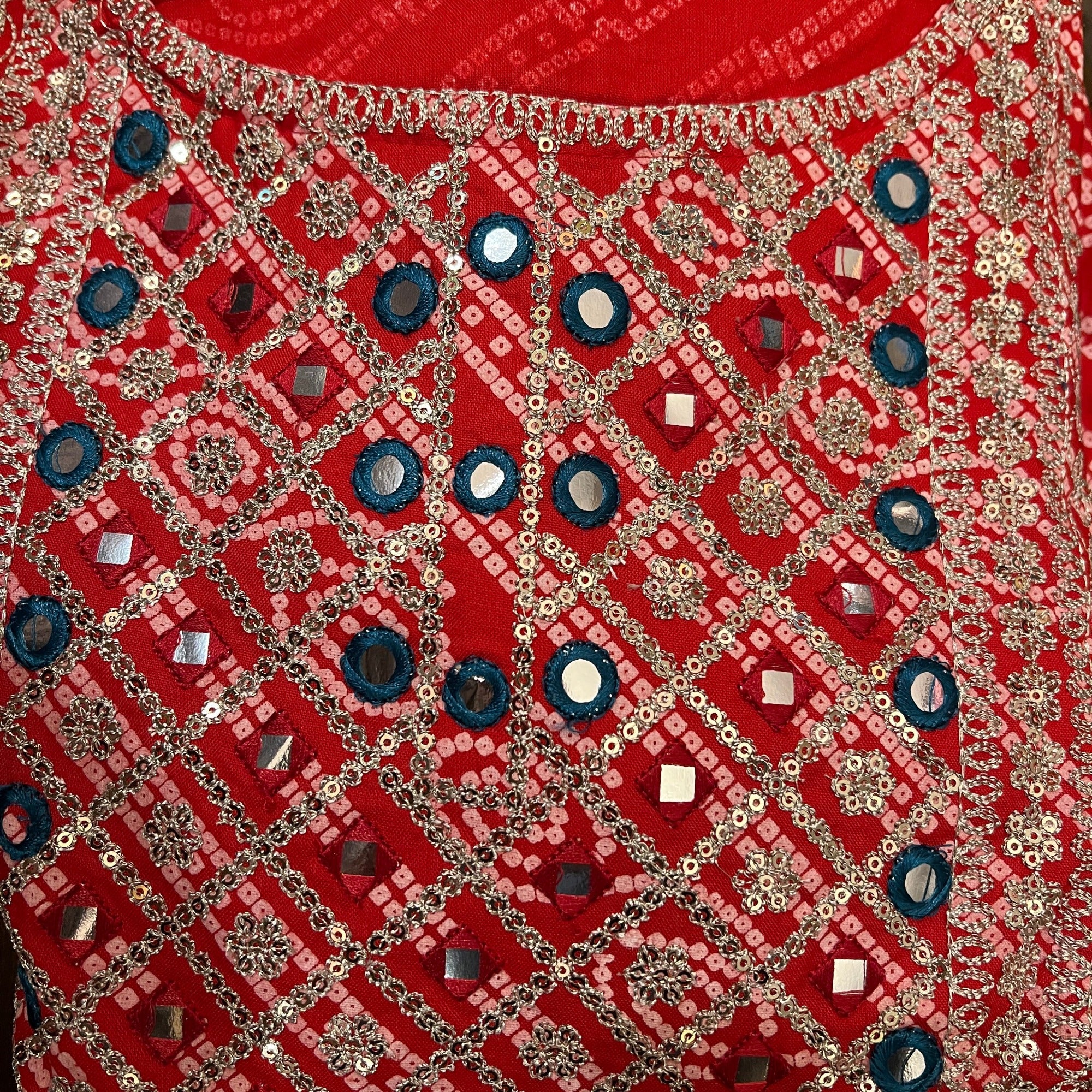 Red Bandhani Anarkali Set-Size 42 - Vintage India NYC