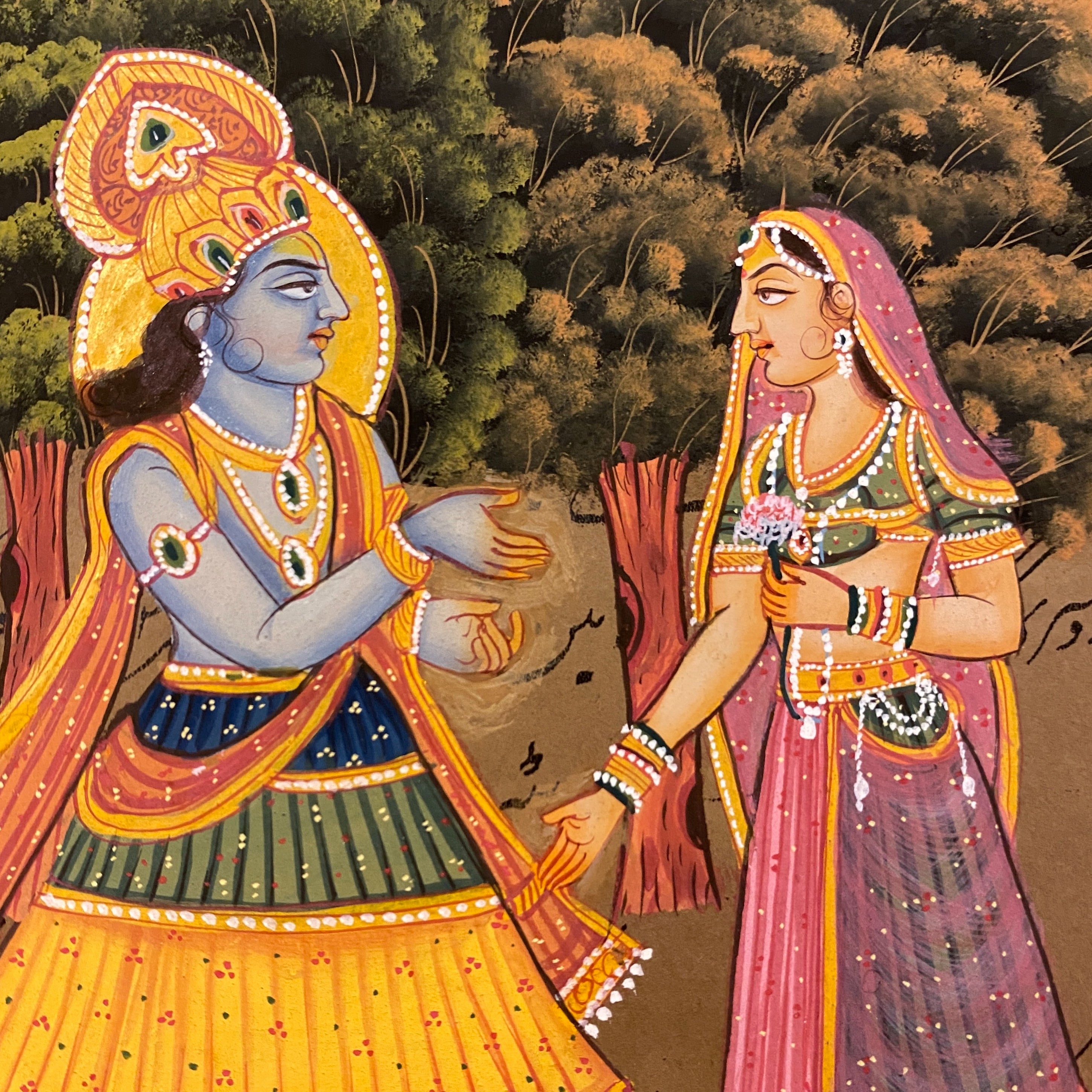 Vintage Hand Painted Court Painting - Krishna - 6 Styles - Vintage India NYC