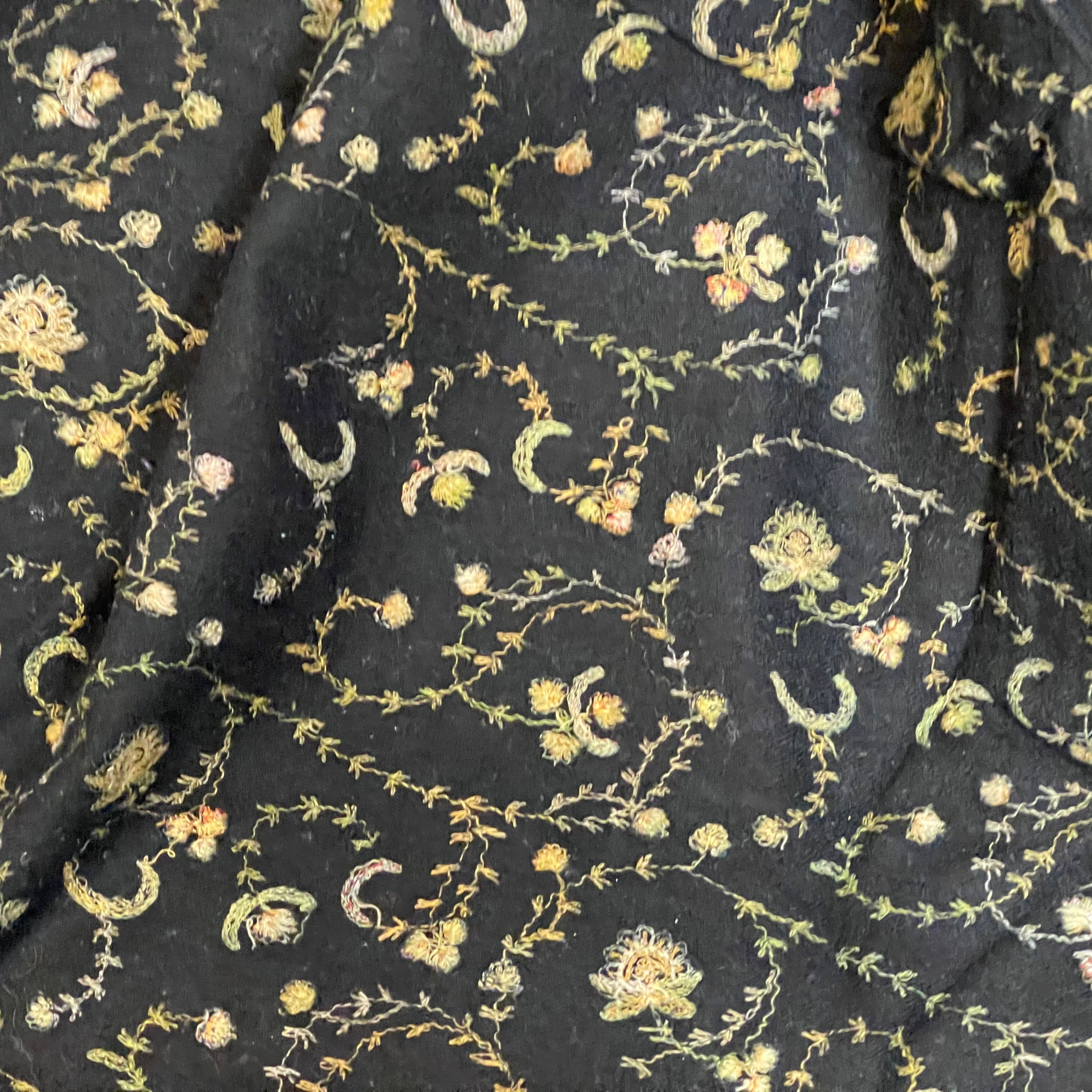 Vintage Black Embroidered Woolen Shawl - Vintage India NYC