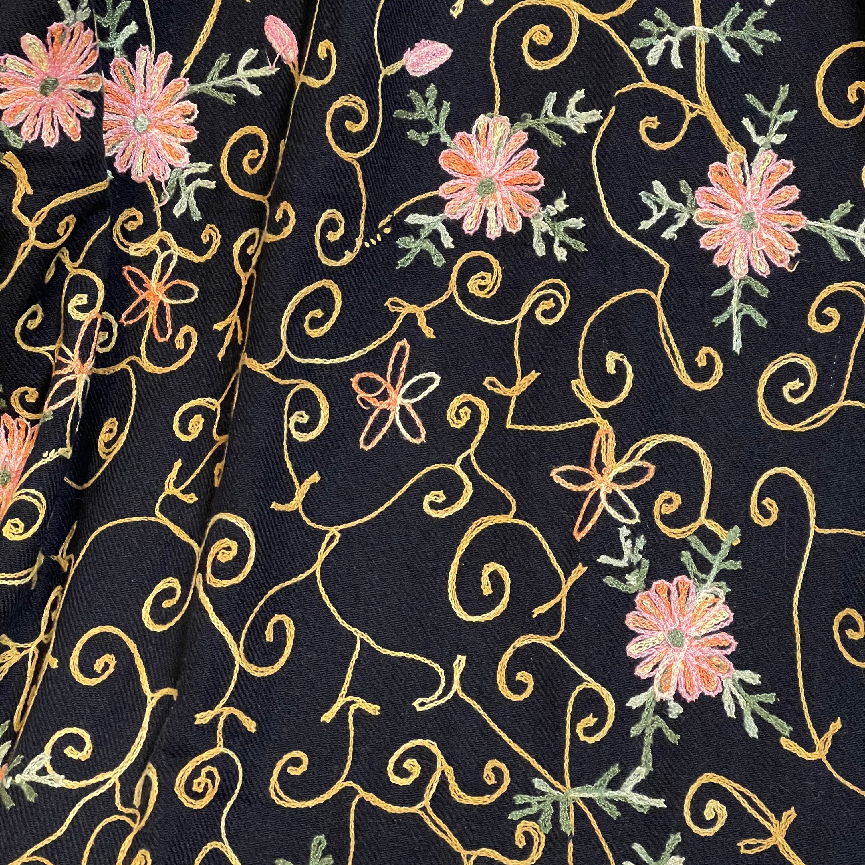 Black Embroidered Woolen Shawl - Vintage India NYC