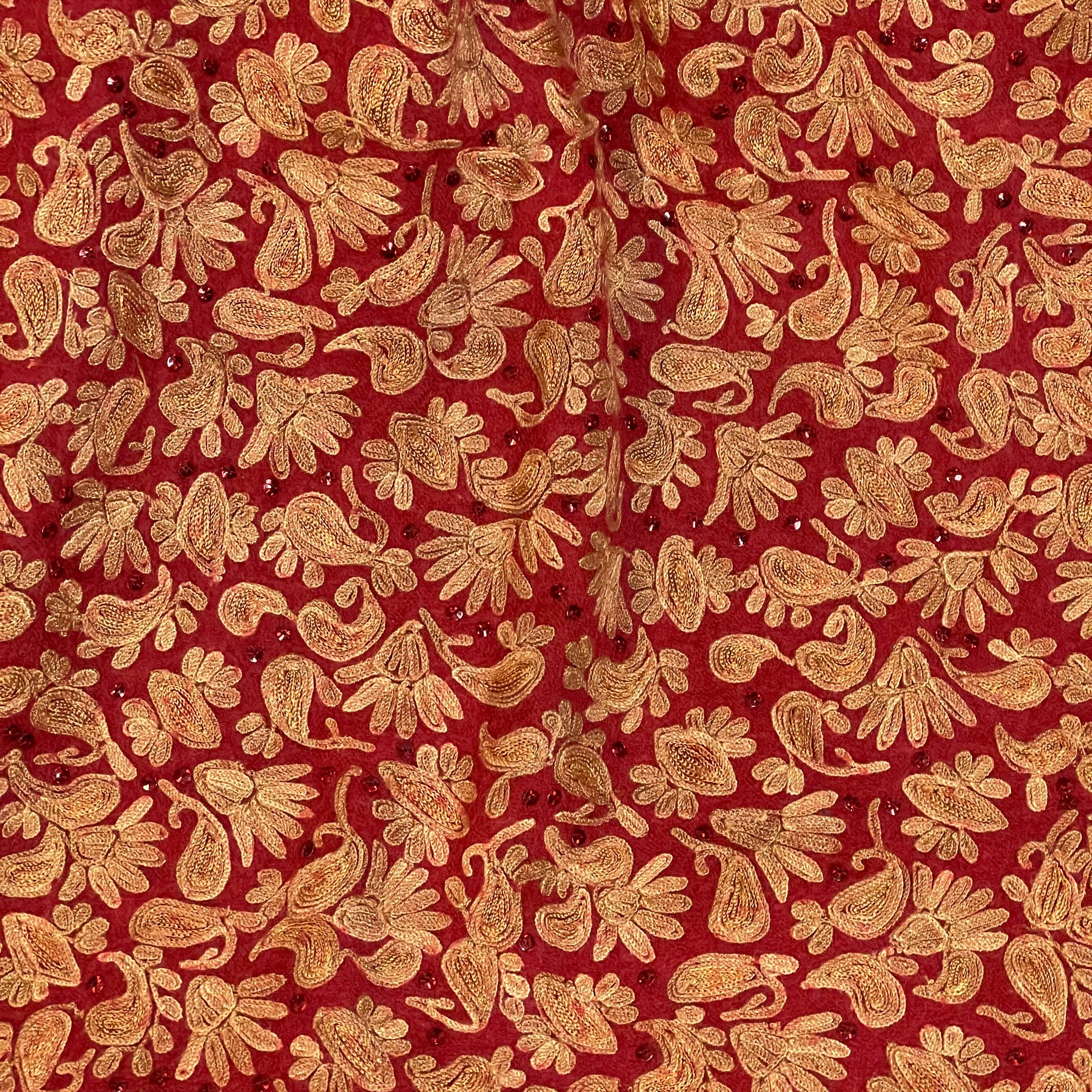 Red Embroidered Woolen Shawl - Vintage India NYC