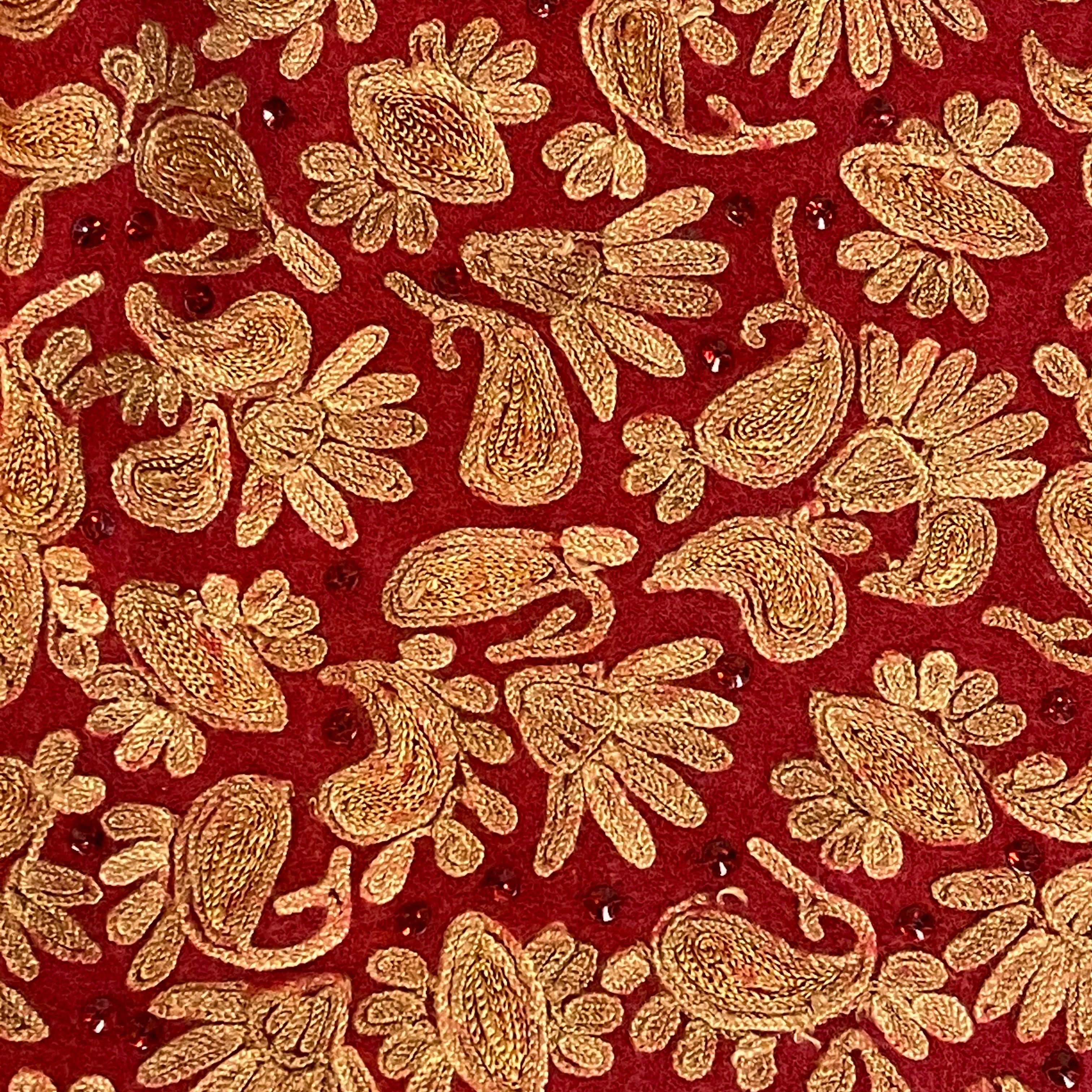 Red Embroidered Woolen Shawl - Vintage India NYC