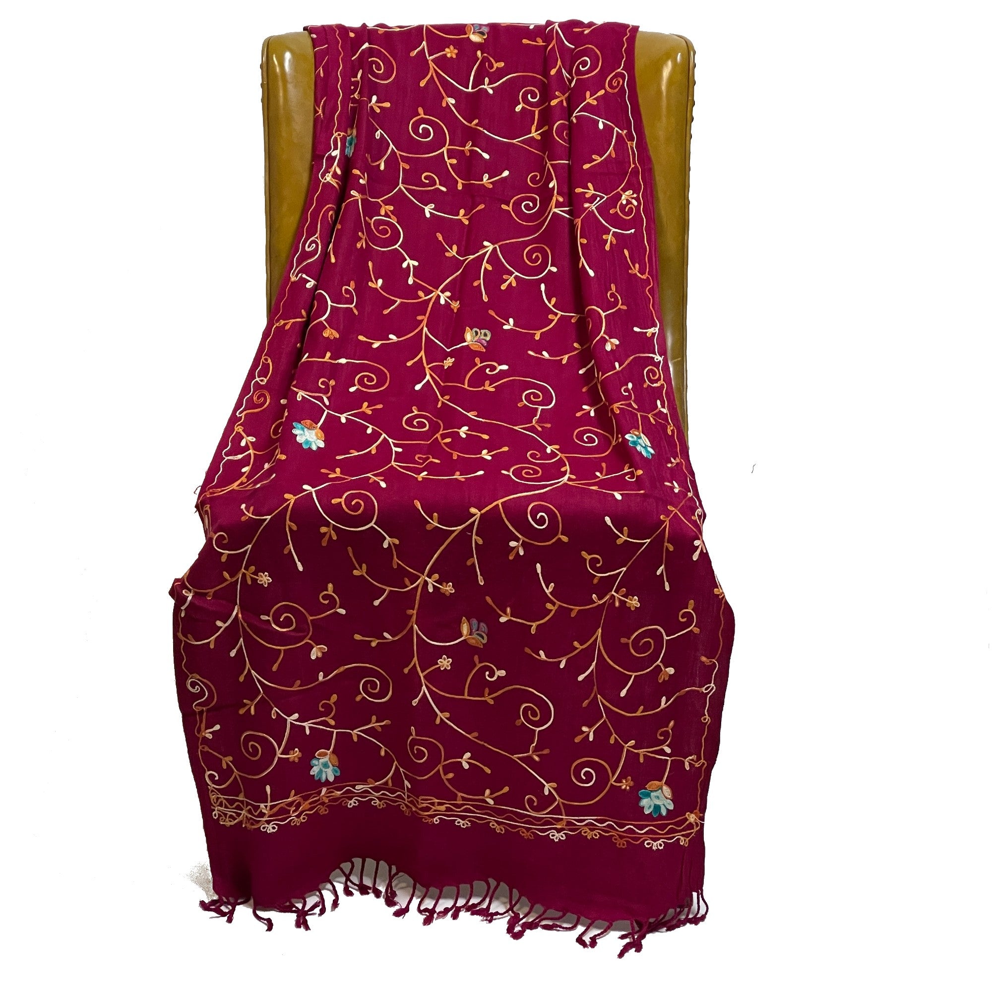 Red Embroidered Kashmiri Shawl - Vintage India NYC