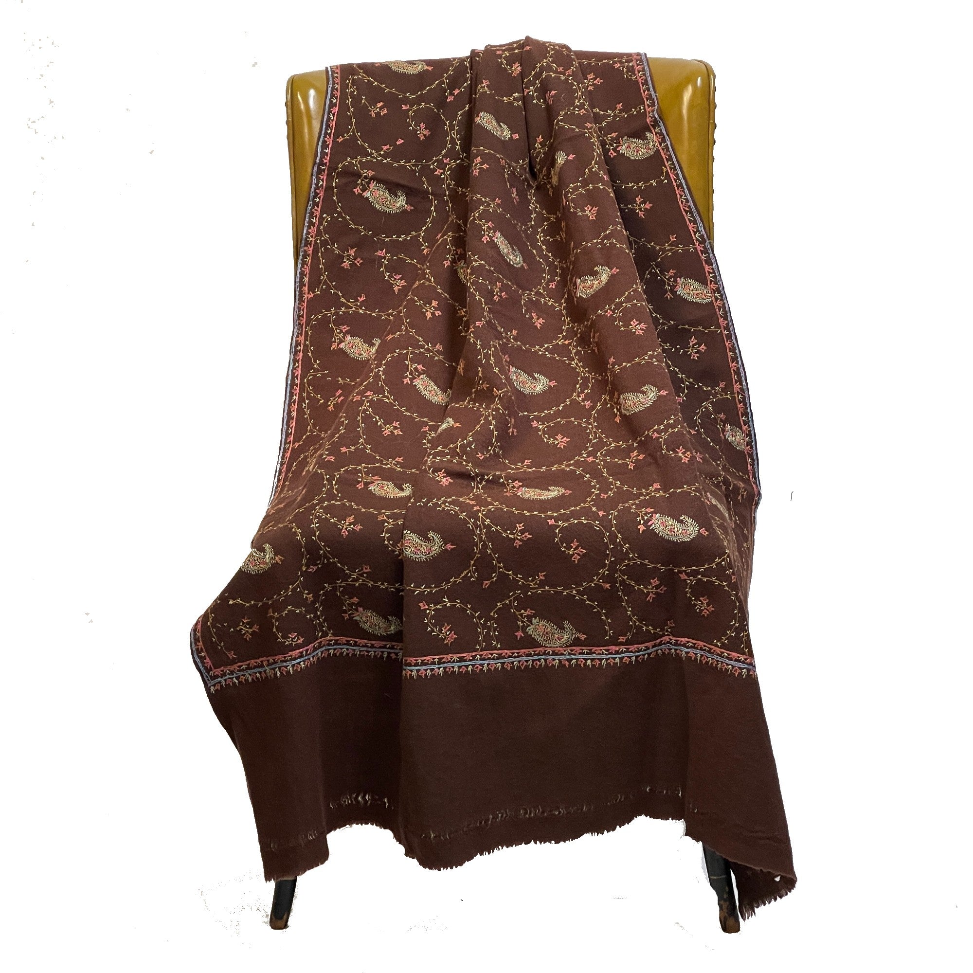 Brown Embroidered Shawl 8247 - Vintage India NYC