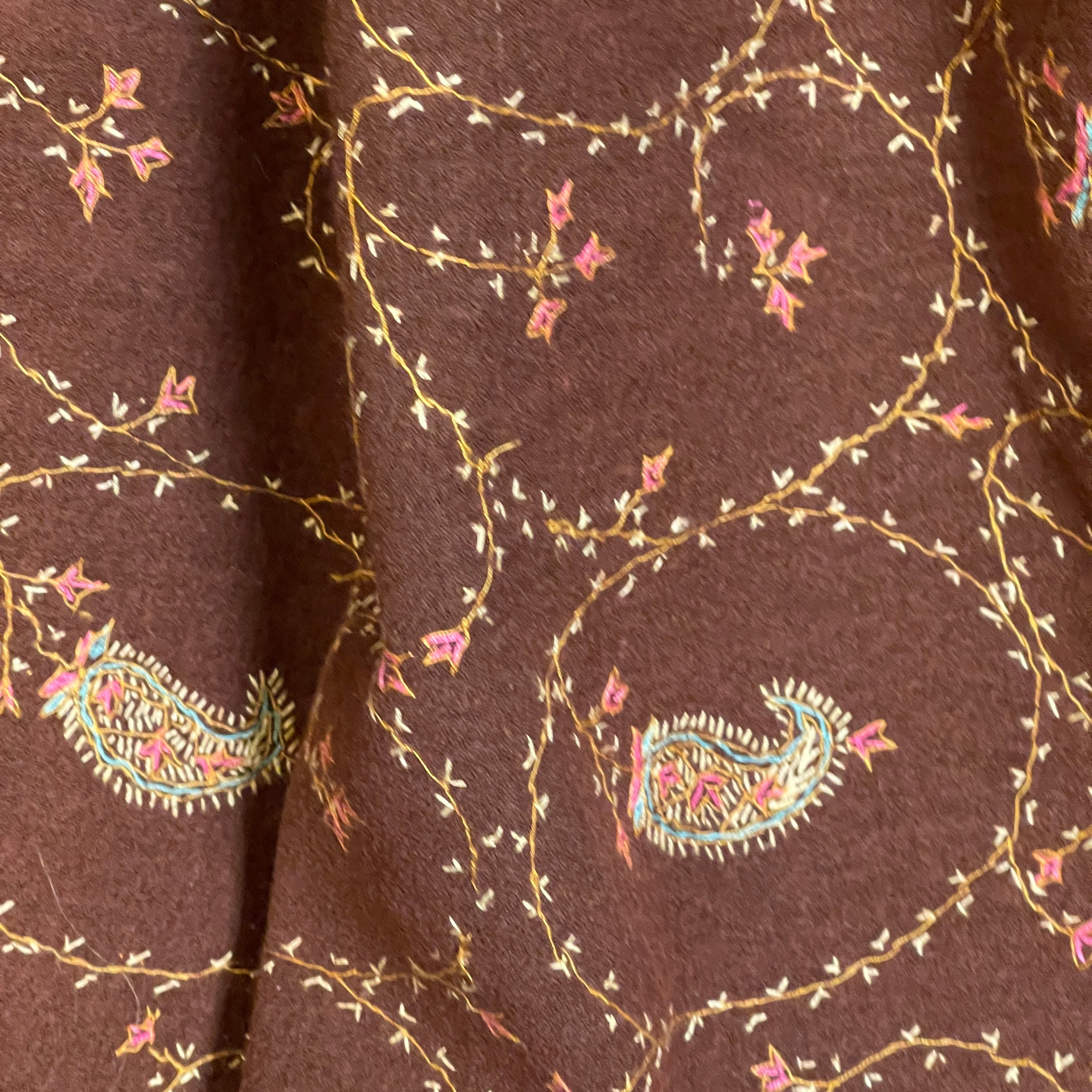 Brown Embroidered Shawl 8247 - Vintage India NYC