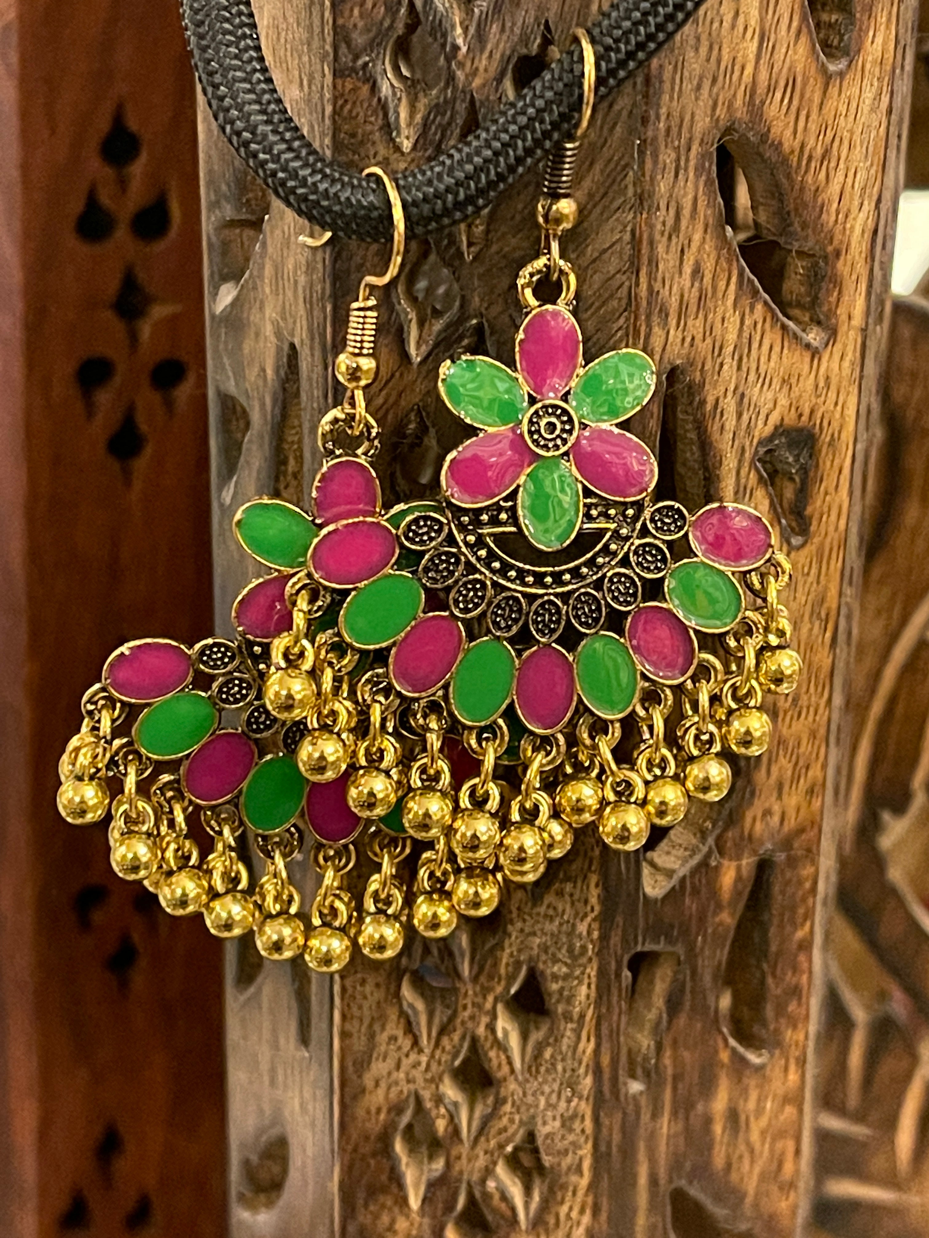 Green Pink Earrings - Vintage India NYC