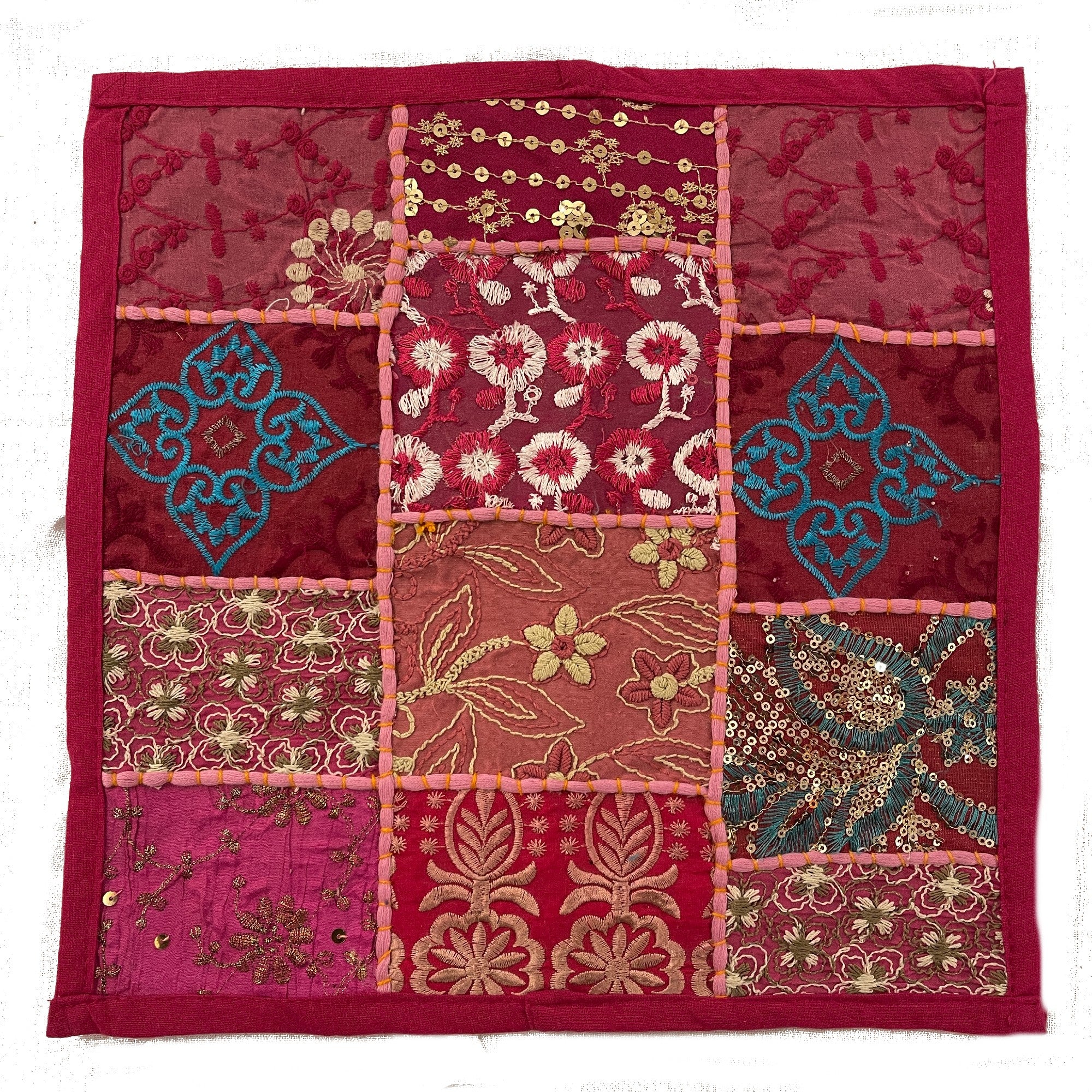 Handmade Dark Pink Patchwork Pillowcovers - 3 Styles - Vintage India NYC