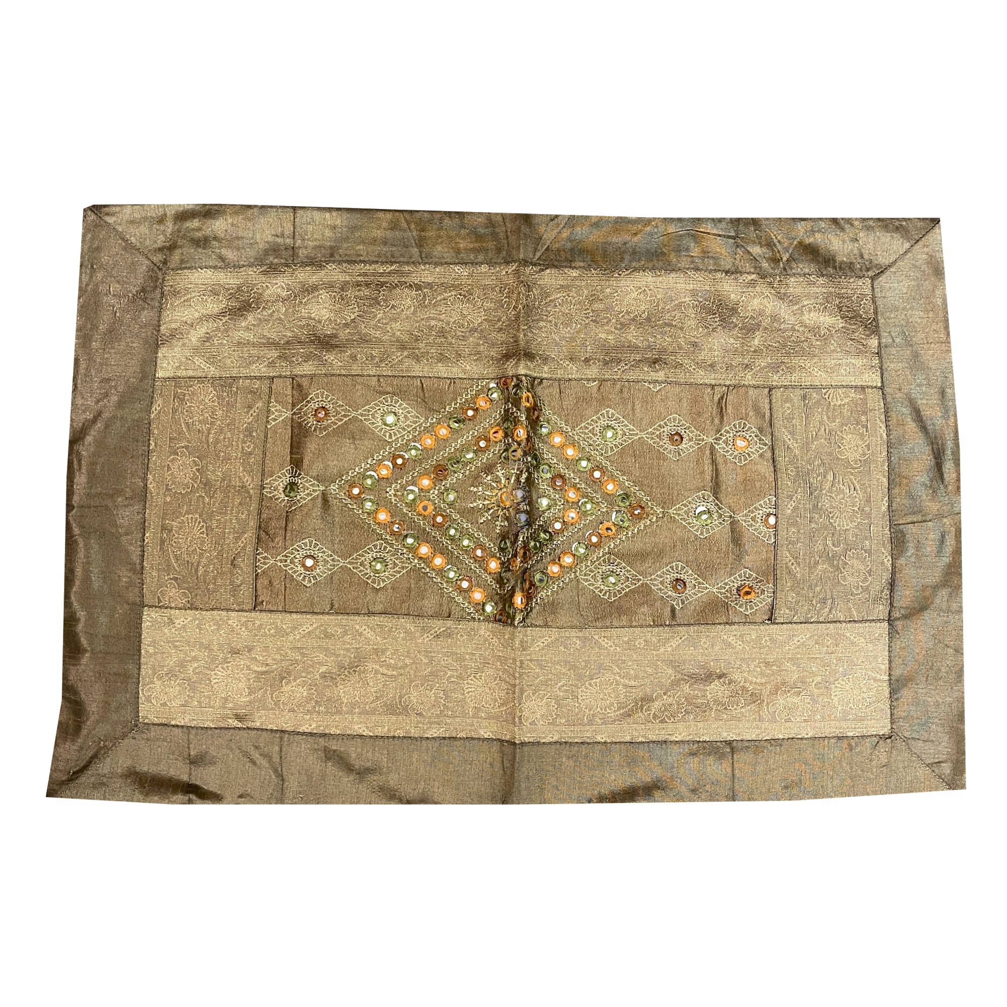 Gold Patchwork Pillow Cover - Vintage India NYC