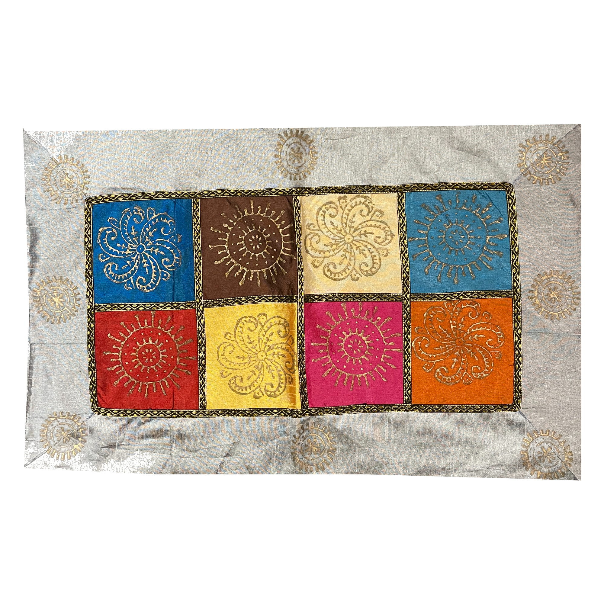 Silver Pillow Covers With Golden Block Prints - 4 Styles - Vintage India NYC