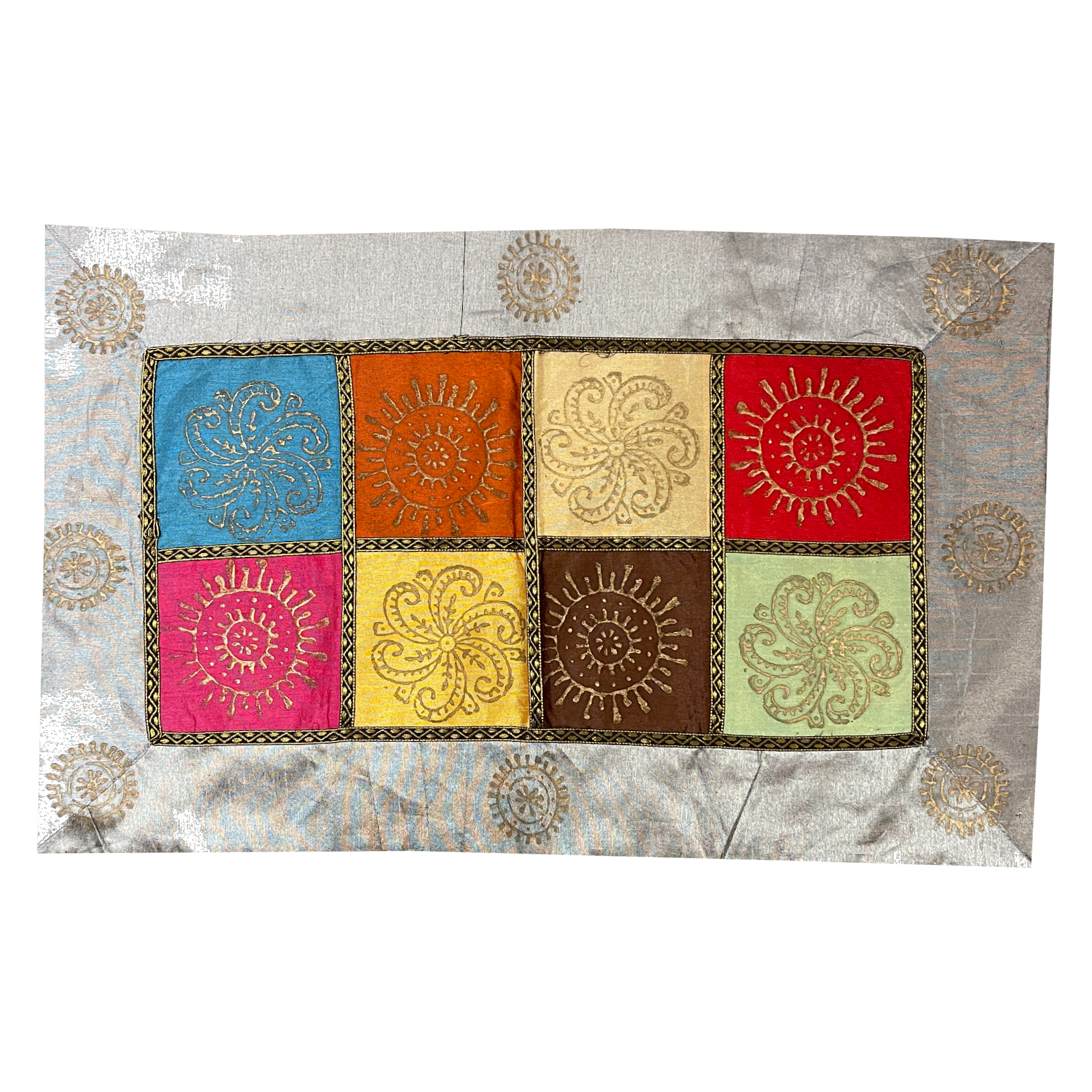 Silver Pillow Covers With Golden Block Prints - 4 Styles - Vintage India NYC