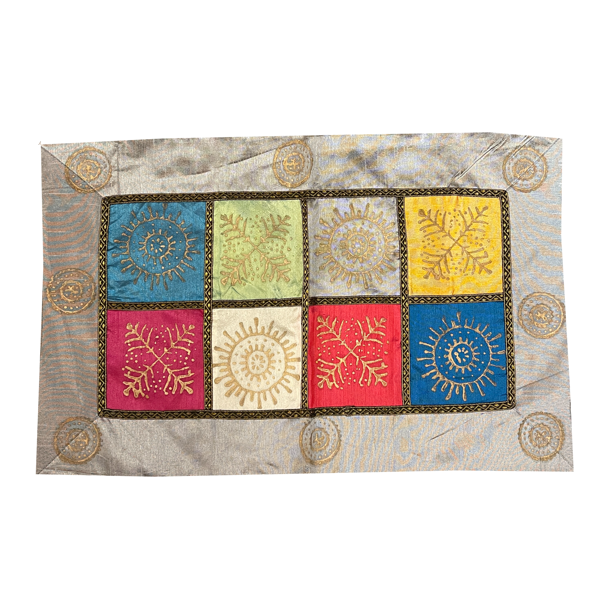 Silver Pillow Covers With Golden Block Prints - 4 Styles - Vintage India NYC