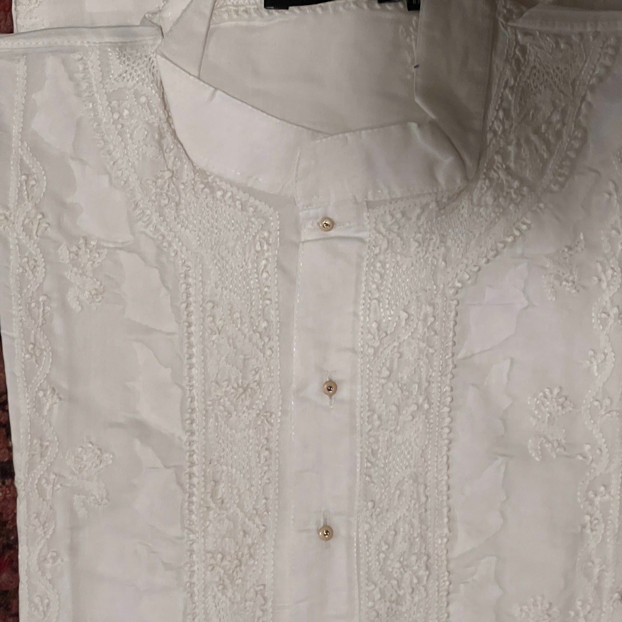 LH Hand Embroidered White Kurtas - Vintage India NYC