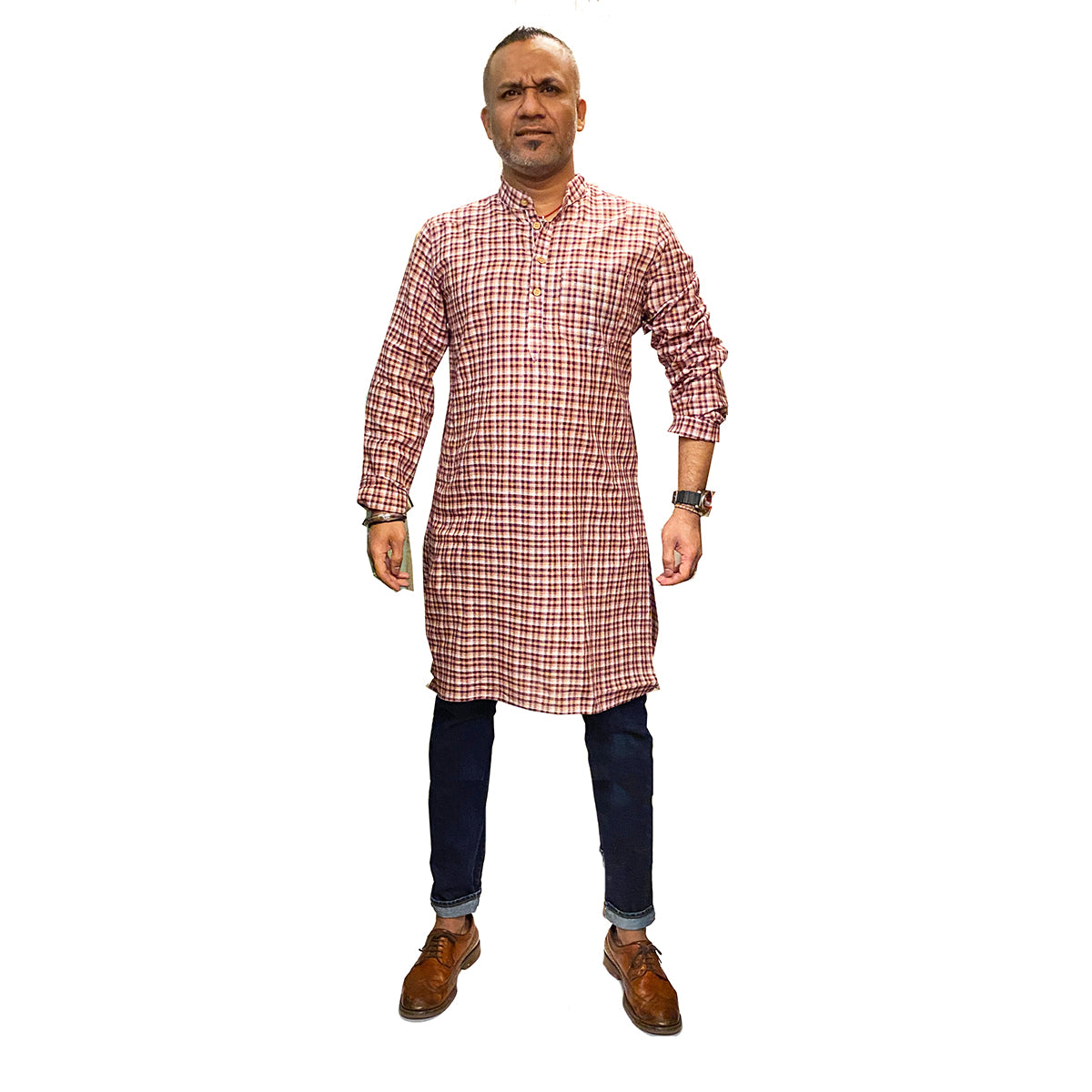 Plaid Khadi Kurtas-Choose size and pattern - Vintage India NYC