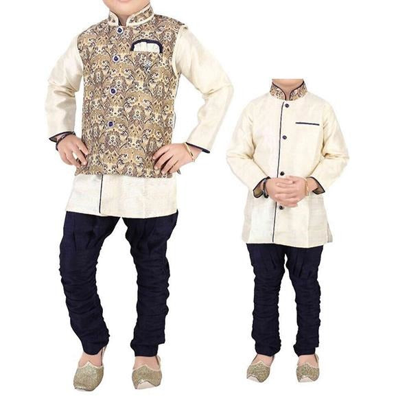 MJ Boys Indowestern 3pc-Cream - Vintage India NYC