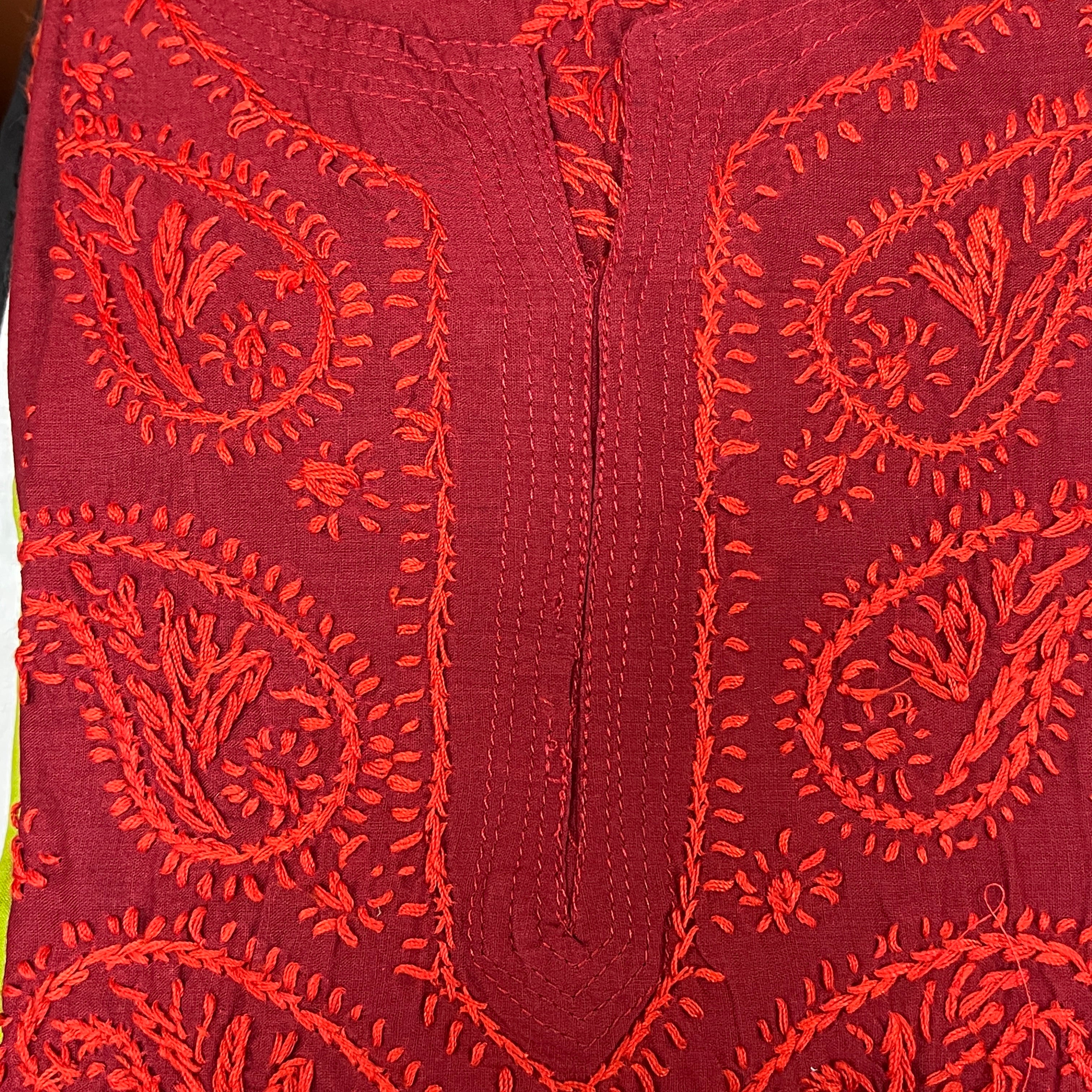 AR Long Embroidered Cotton Tunic kurtis- S - Vintage India NYC