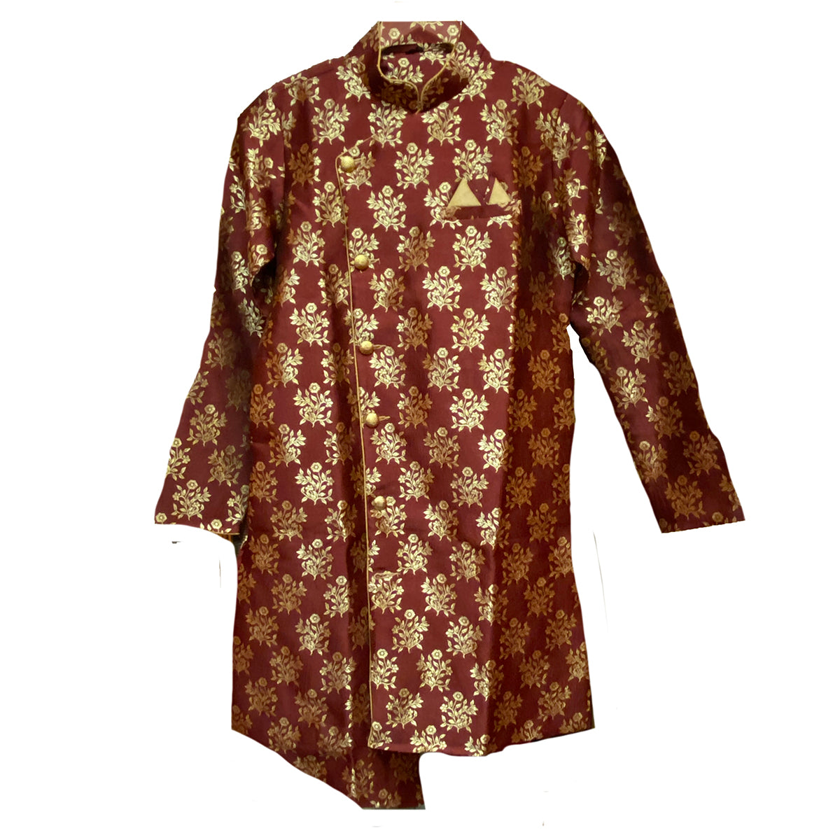 YD Maroon Brocade Semi Sherwani - Vintage India NYC