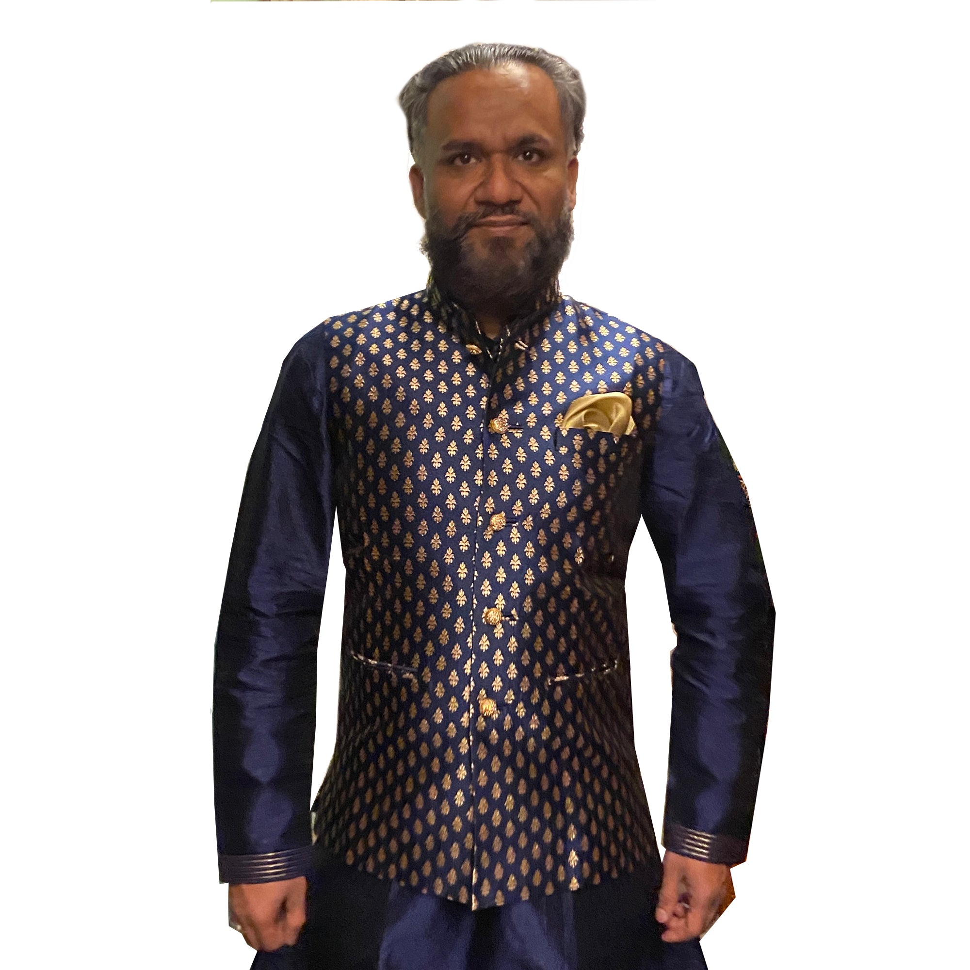 DK Navy Brocade Men Vest-2 Colors - Vintage India NYC