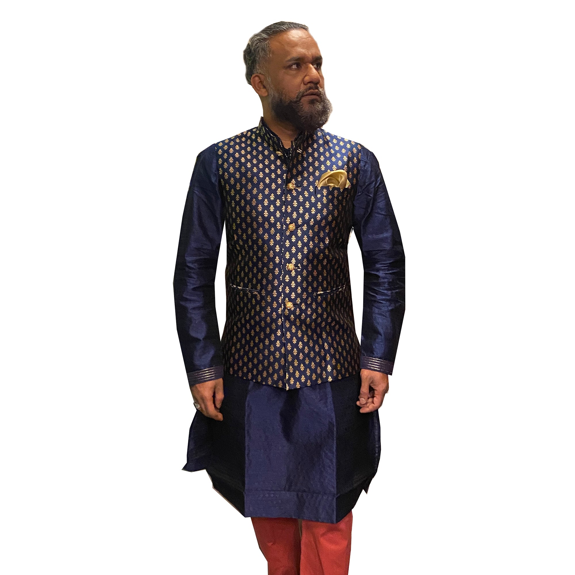 DK Navy Brocade Men Vest-2 Colors - Vintage India NYC