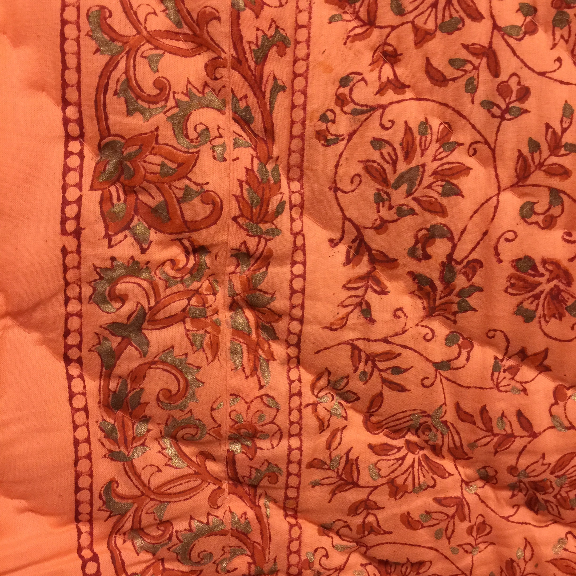 JM Twin Block Print Quilt Orange - Vintage India NYC