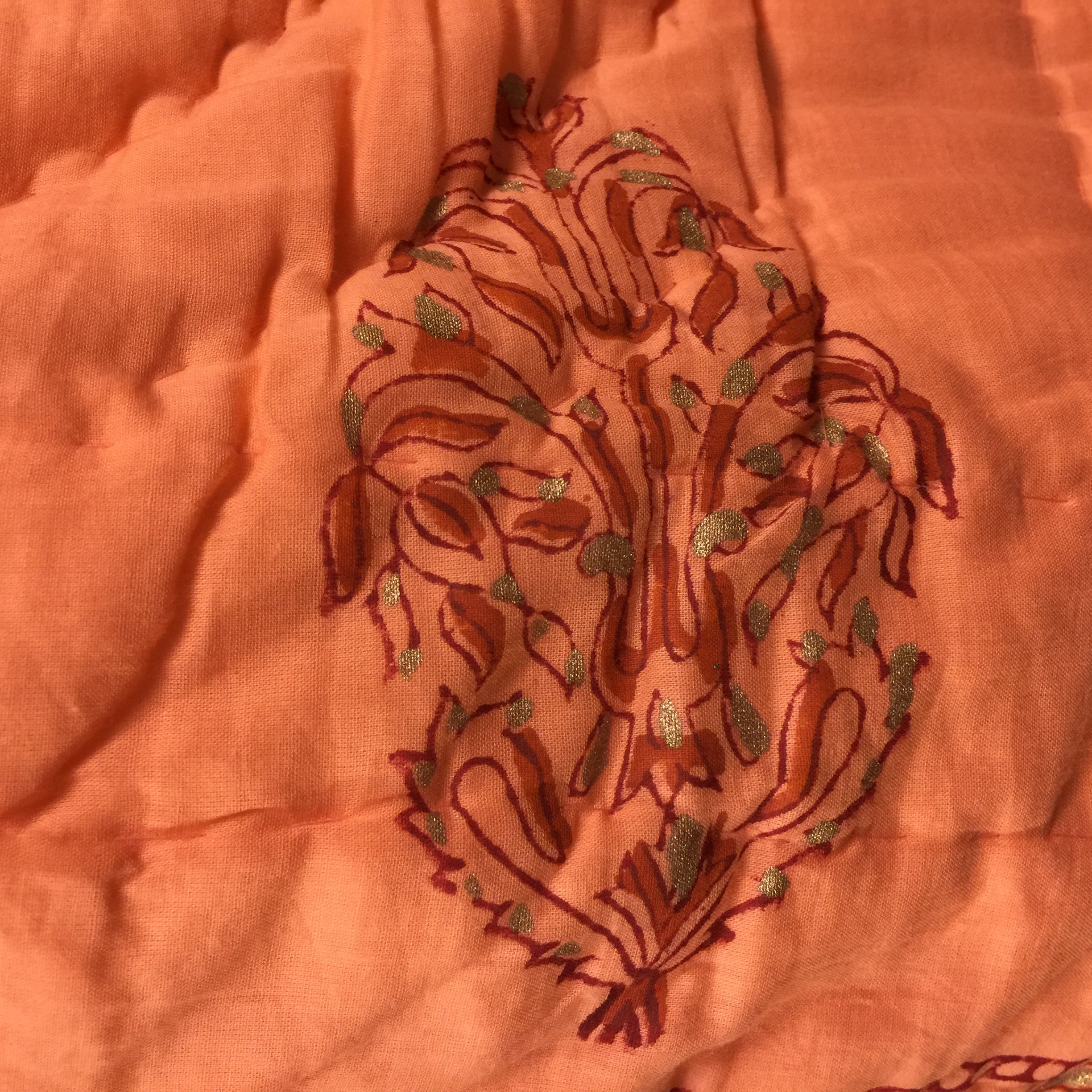 JM Twin Block Print Quilt Orange - Vintage India NYC