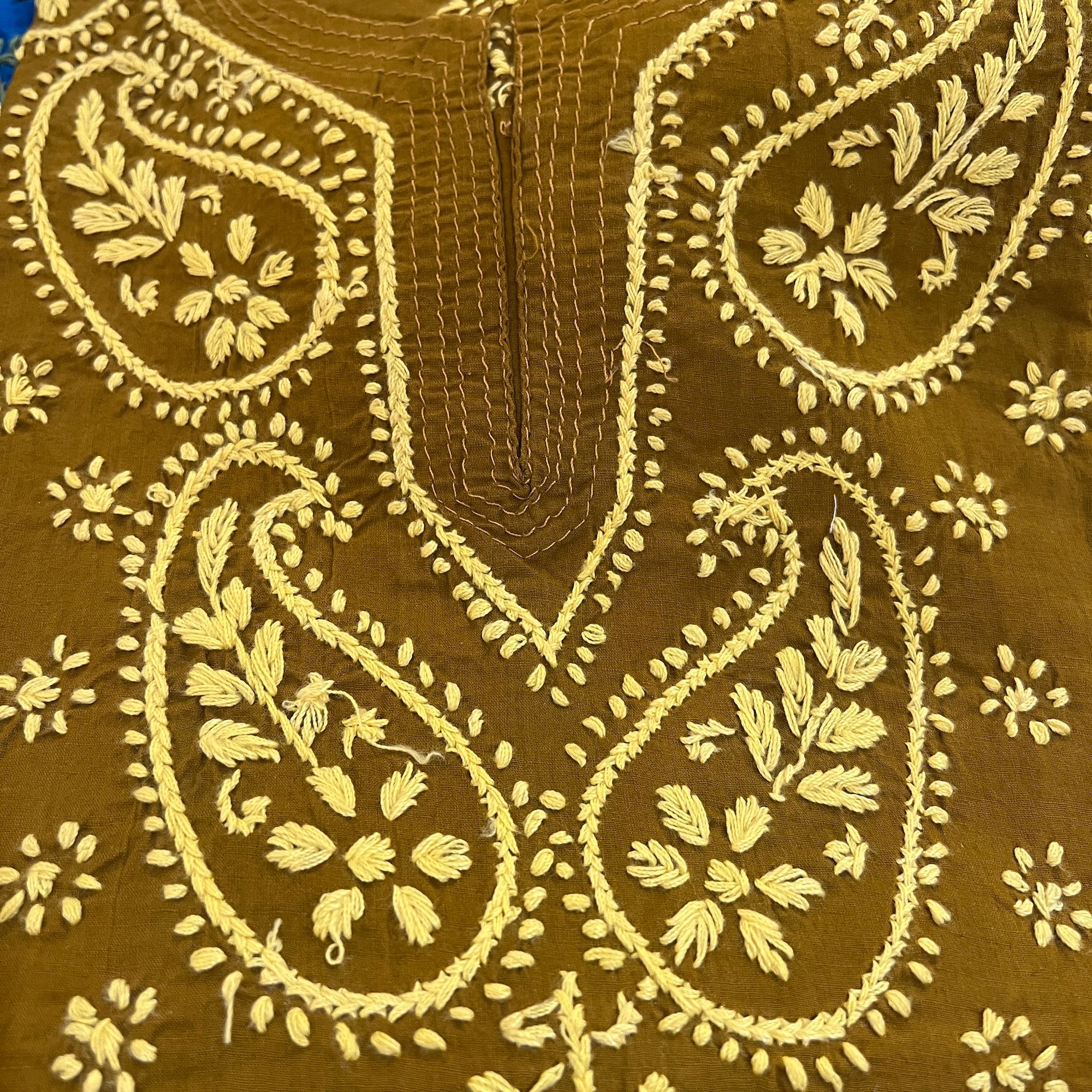 AR Long Embroidered Cotton Tunic Kurtis- L - Vintage India NYC