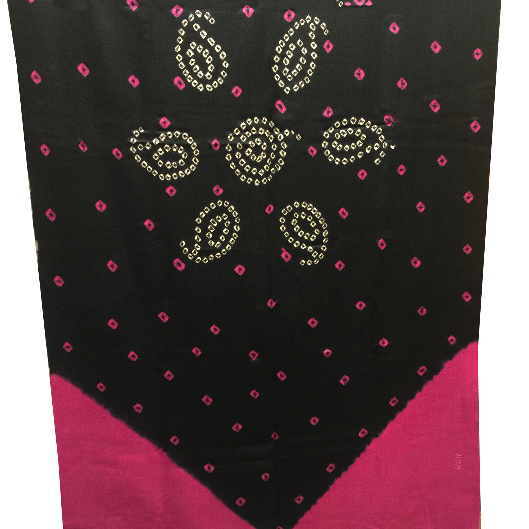 Handwoven Fuchsia and Black Bandhani Shawl - Vintage India NYC