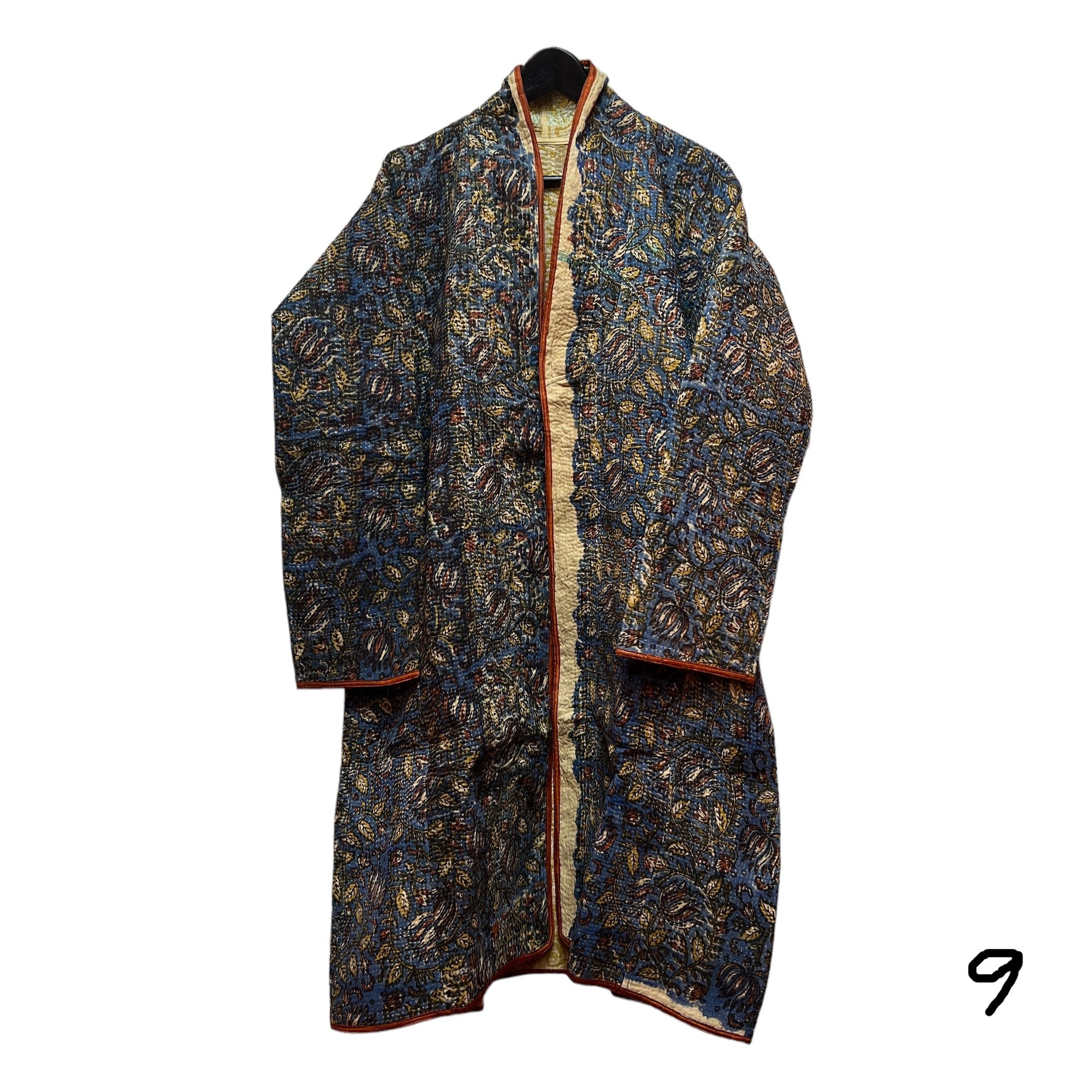 Ajrakh Cotton Kantha Quilted Long Coat - Vintage India NYC