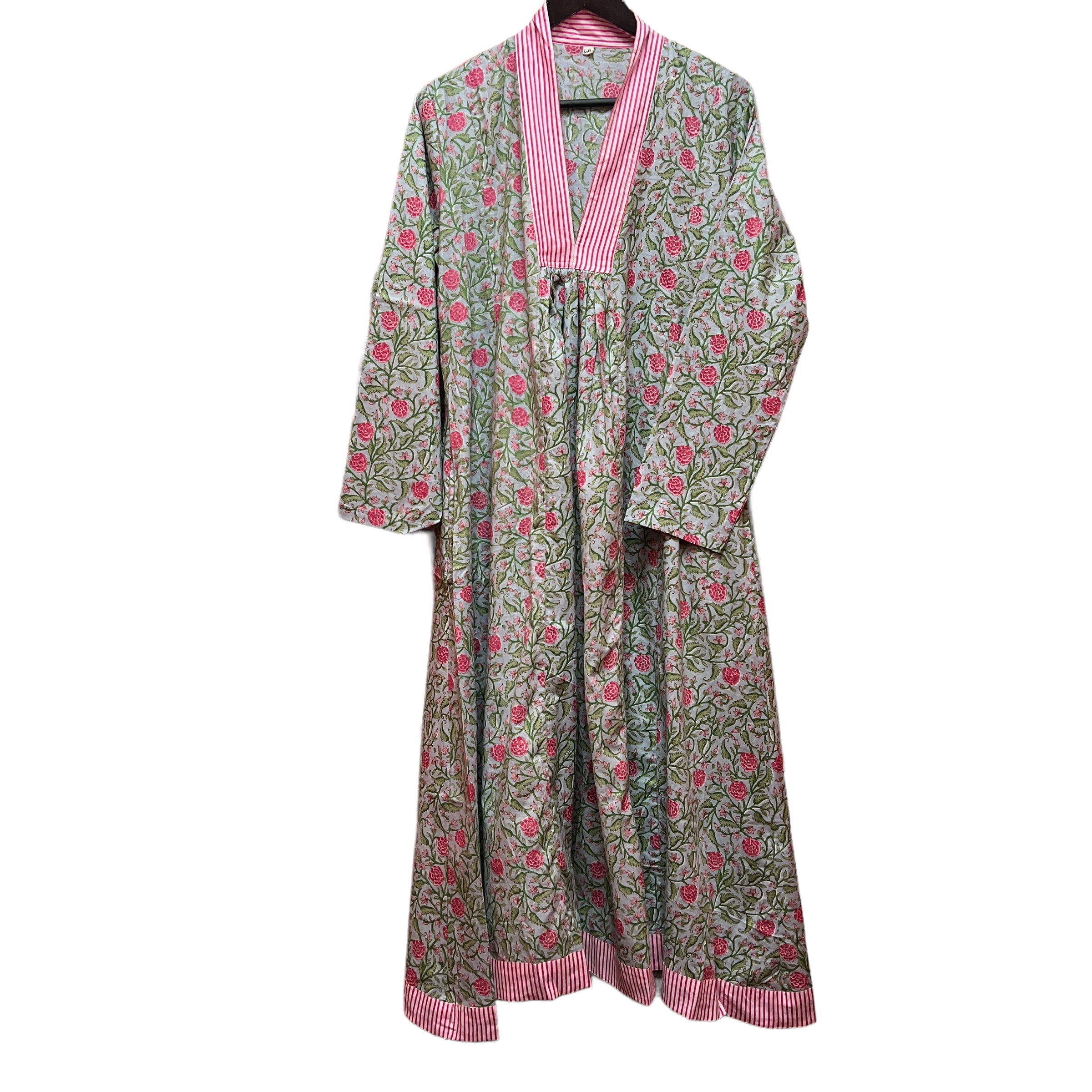 Blockprint Long Kaftan Dress-3 pattern choices - Vintage India NYC