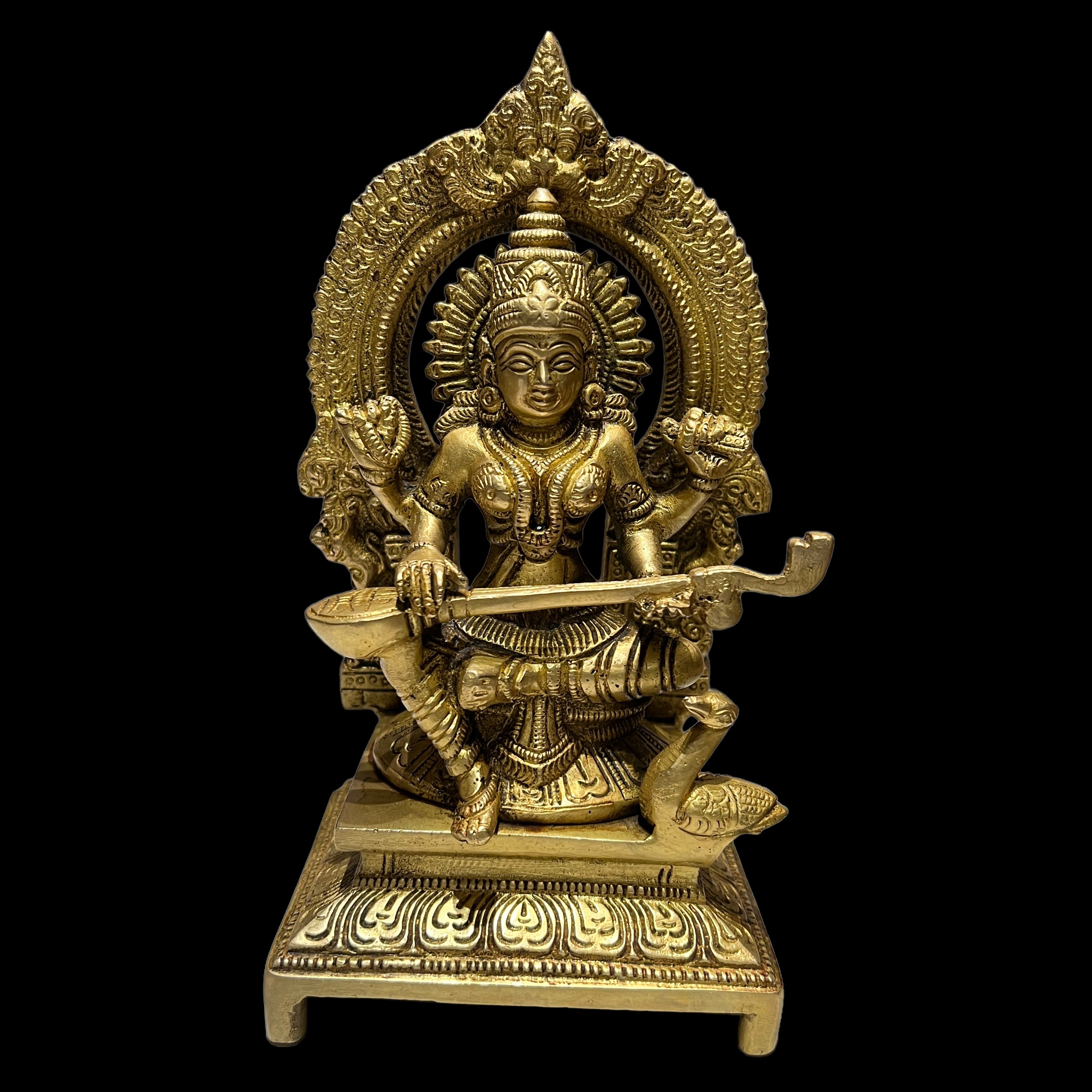 GM Brass Saraswati 1412- 7.5 inches - Vintage India NYC