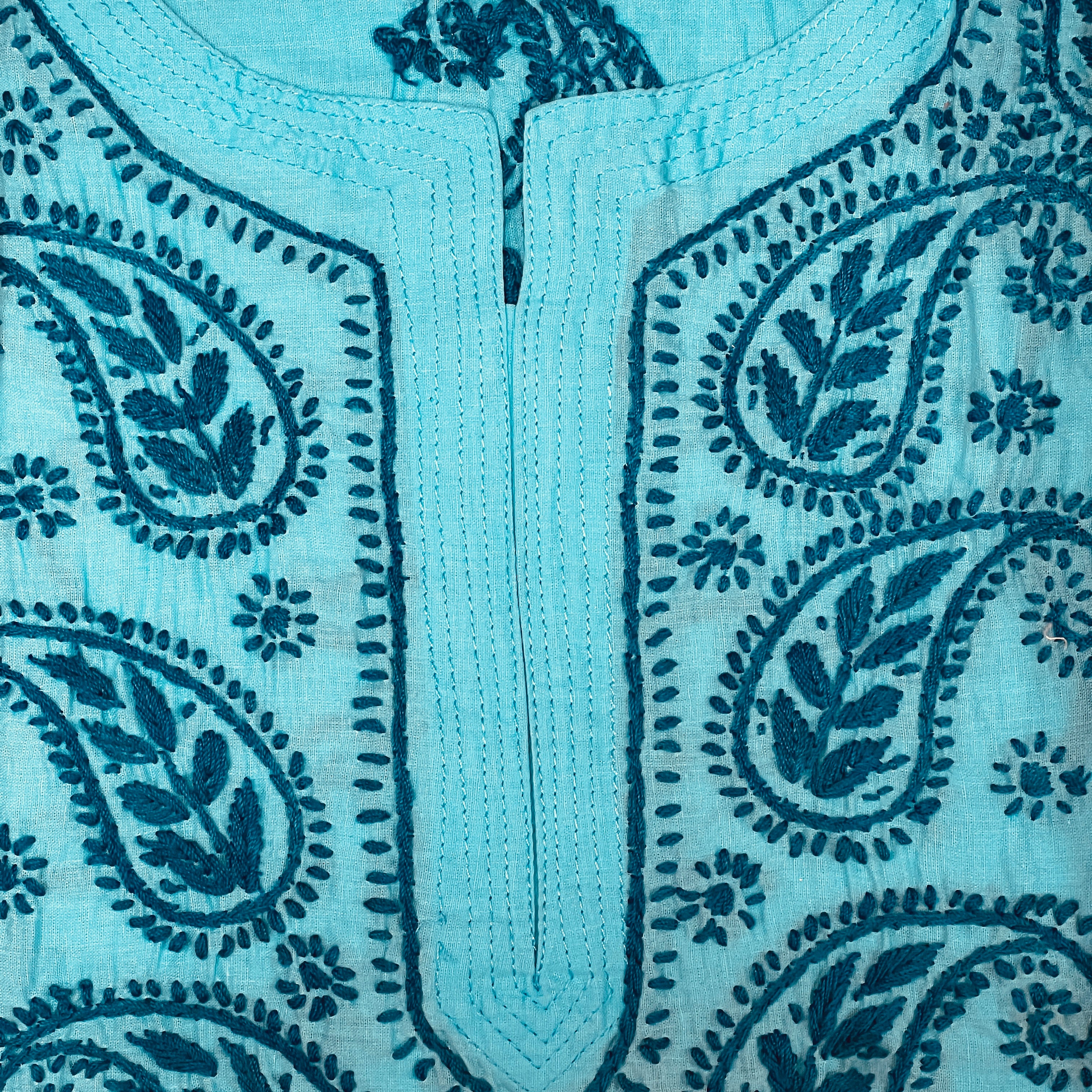 AR Long Embroidered Cotton Tunic Kurtis- XS - Vintage India NYC