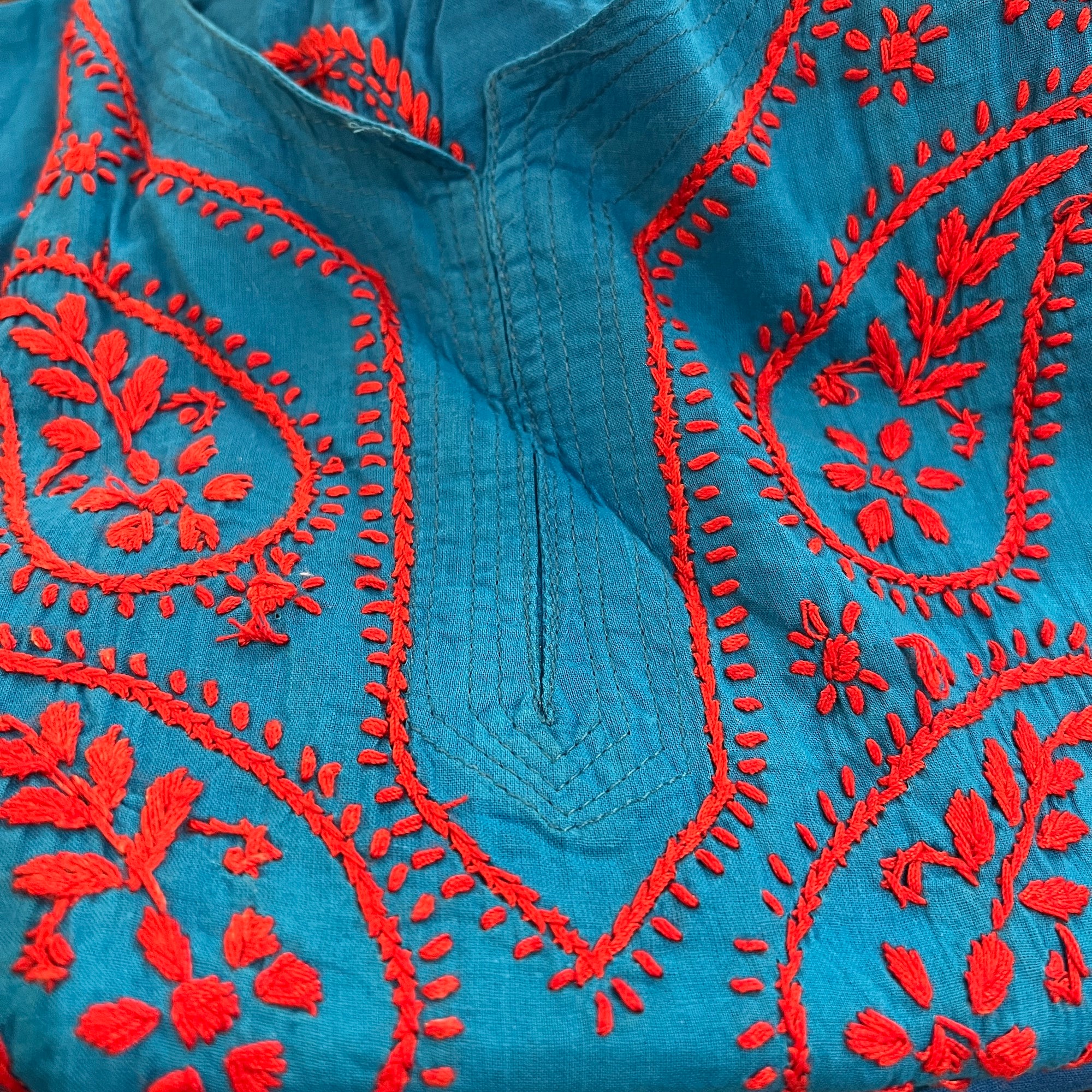 AR Long Embroidered Cotton Tunic Kurtis- L - Vintage India NYC