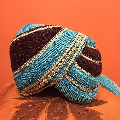 Turquoise and brown knit turban - Vintage India NYC