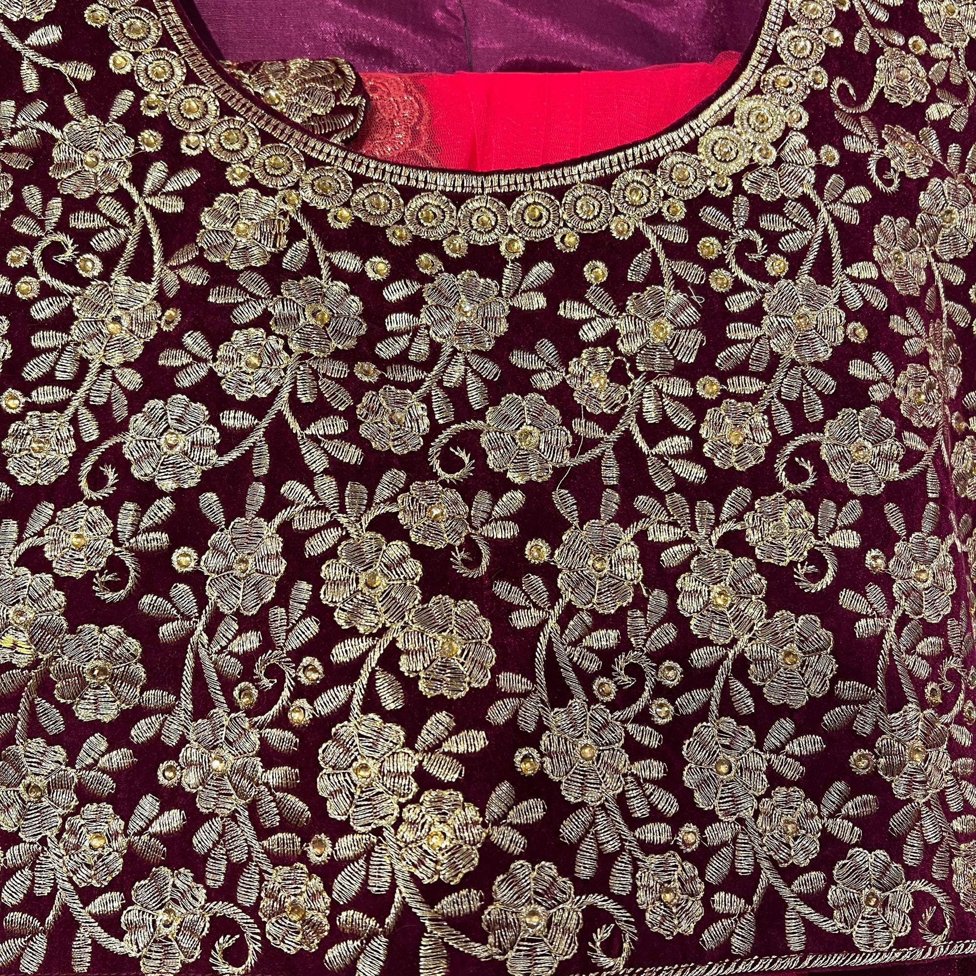 Wine Velvet Lehenga Set - Vintage India NYC