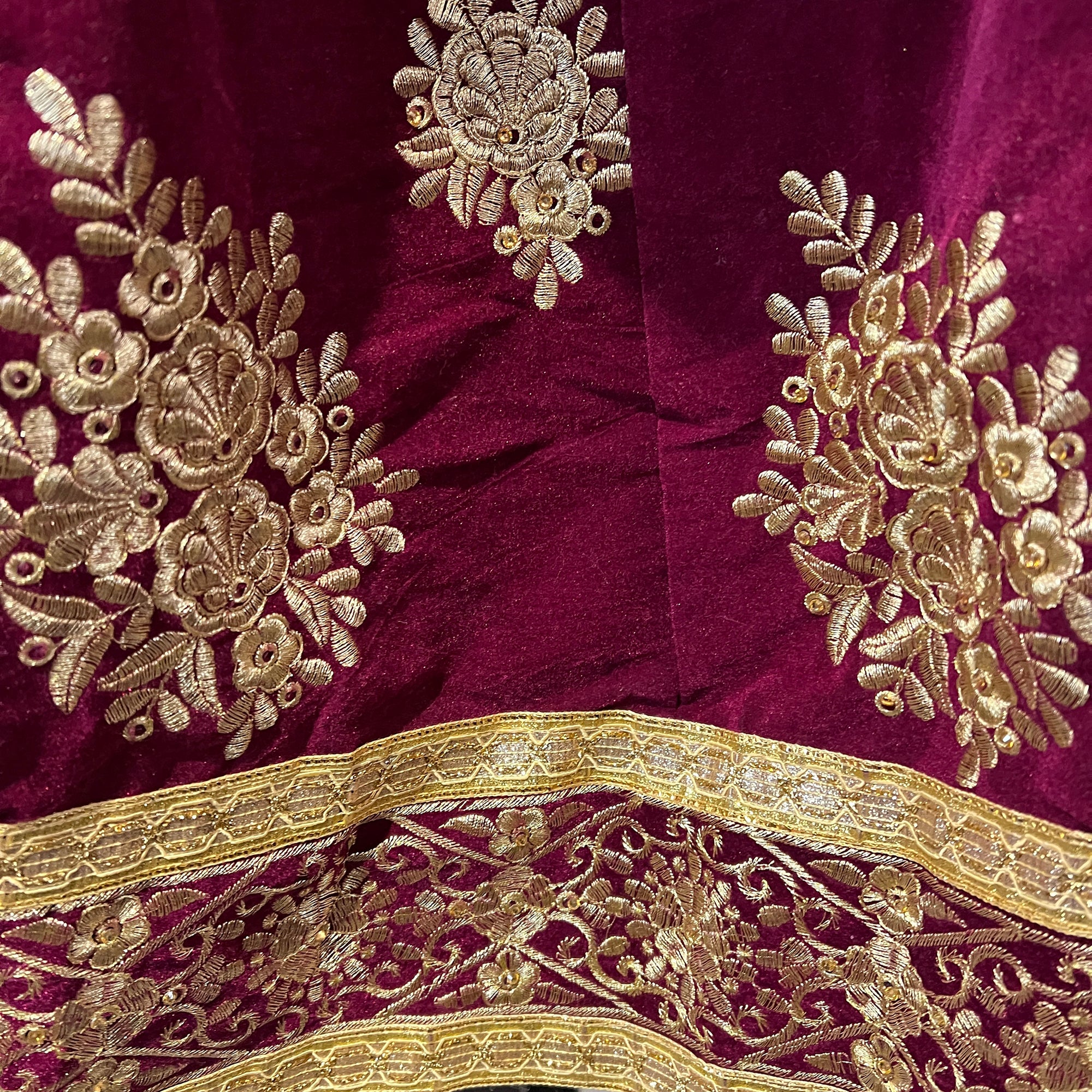 Wine Velvet Lehenga Set - Vintage India NYC