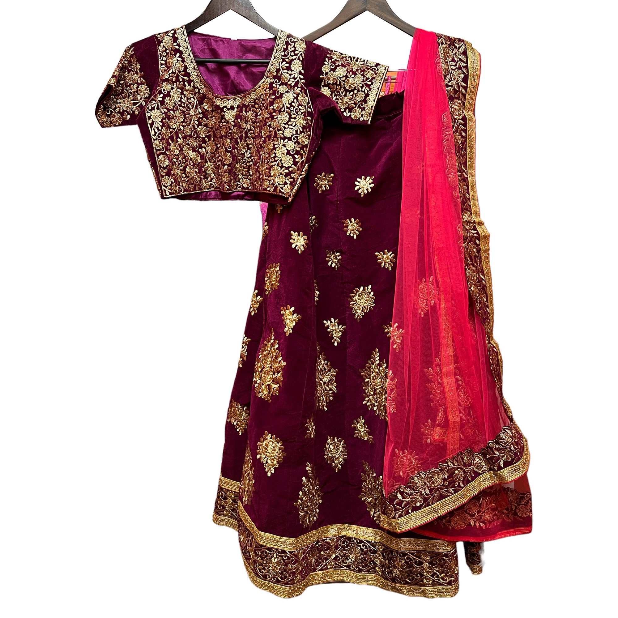 Wine Velvet Lehenga Set - Vintage India NYC