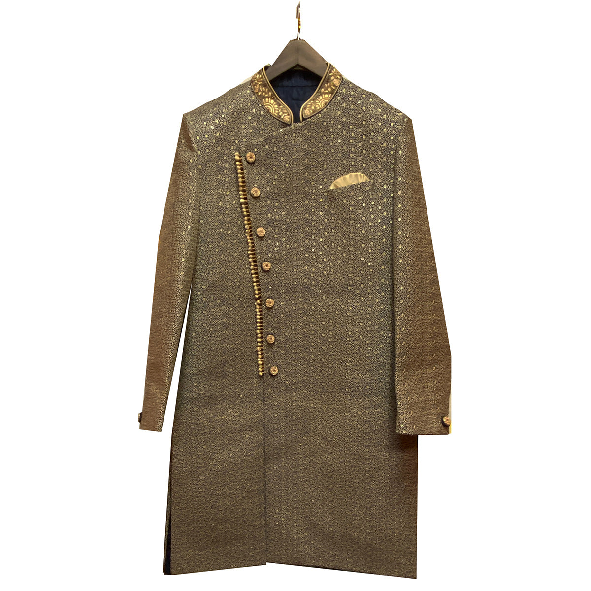 YD Navy & Gold Sherwani - Vintage India NYC