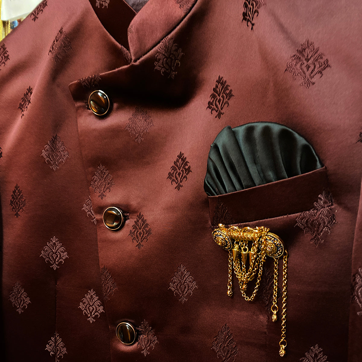 YD Maroon Satin Jodhpuri Jacket - Vintage India NYC