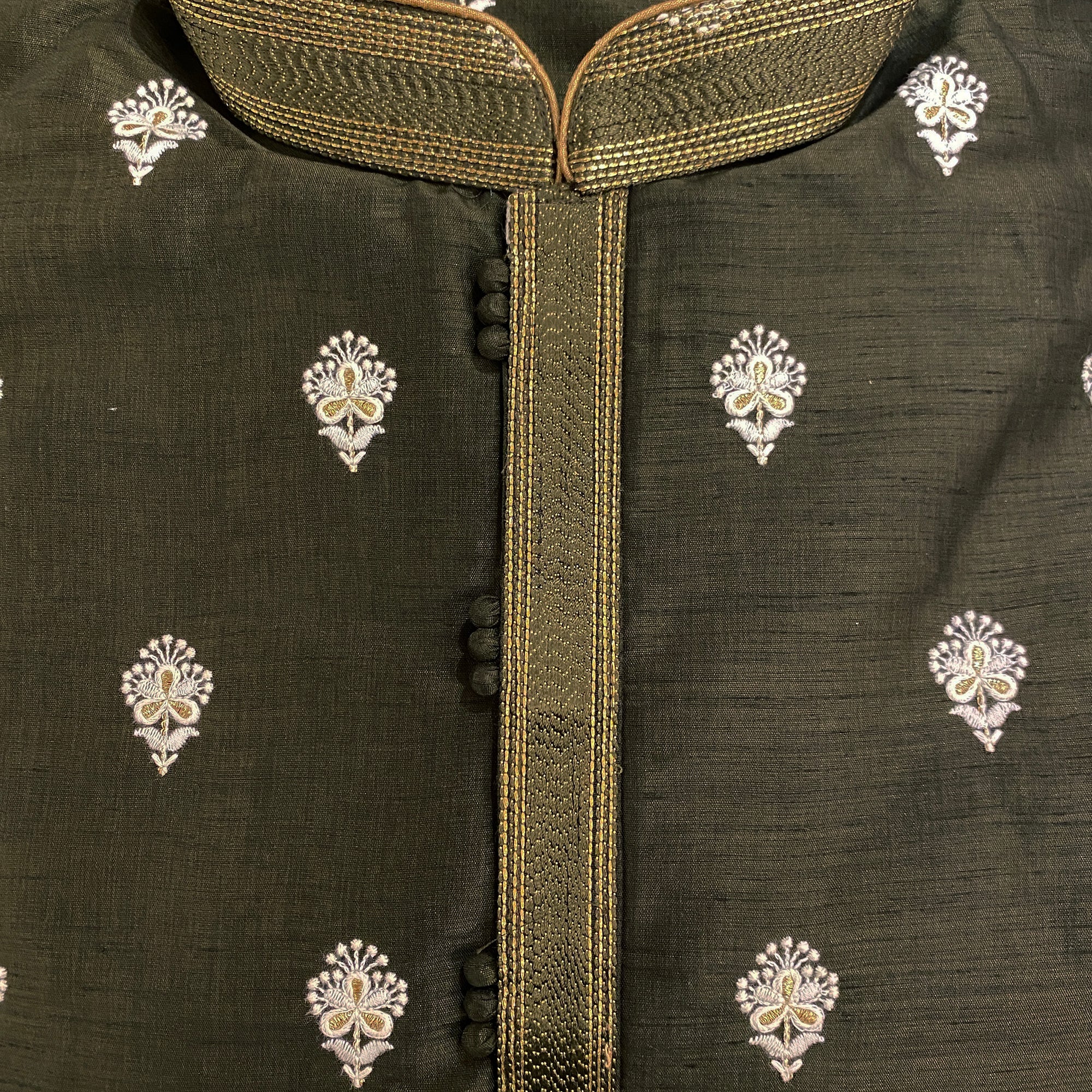 YD Dark Olive & Maroon with Cream Buti-2 Colors - Vintage India NYC