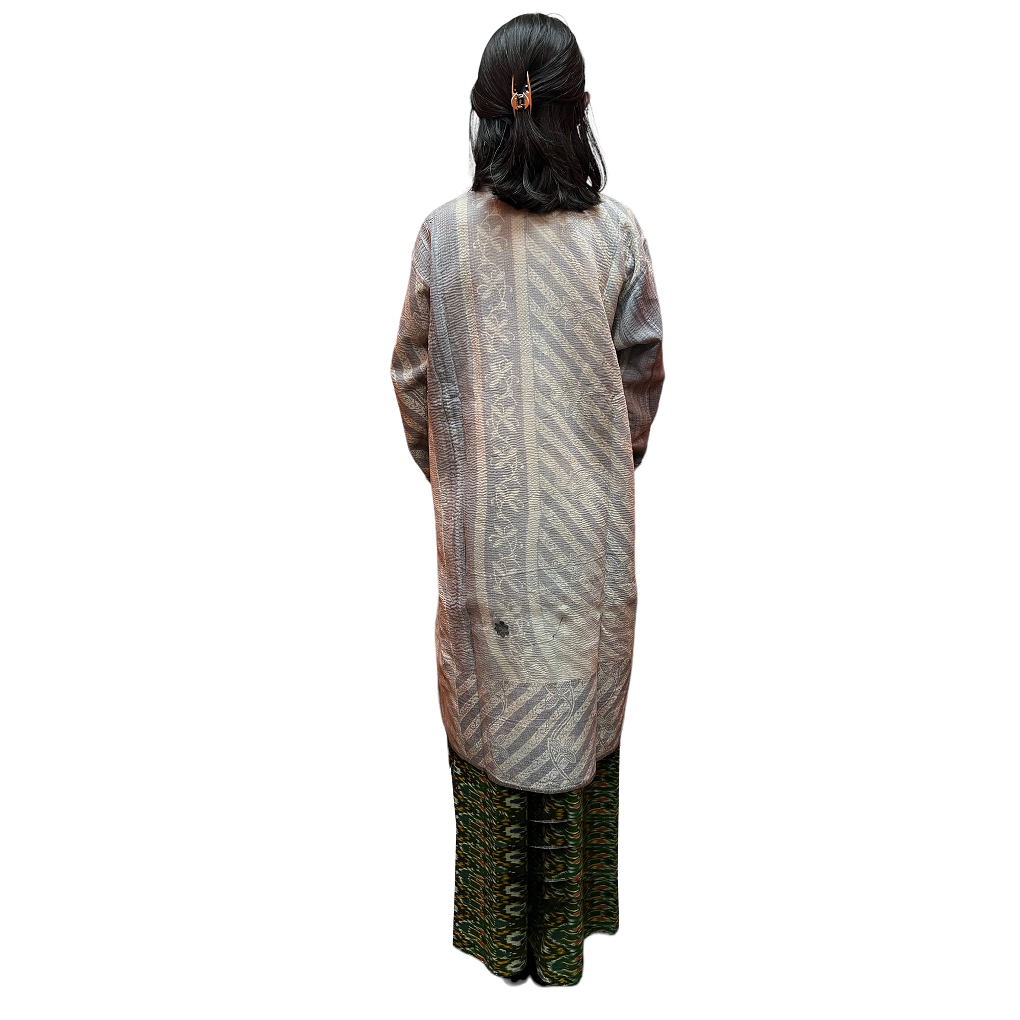 Ajrakh Cotton Kantha Quilted Long Coat 2 - Vintage India NYC