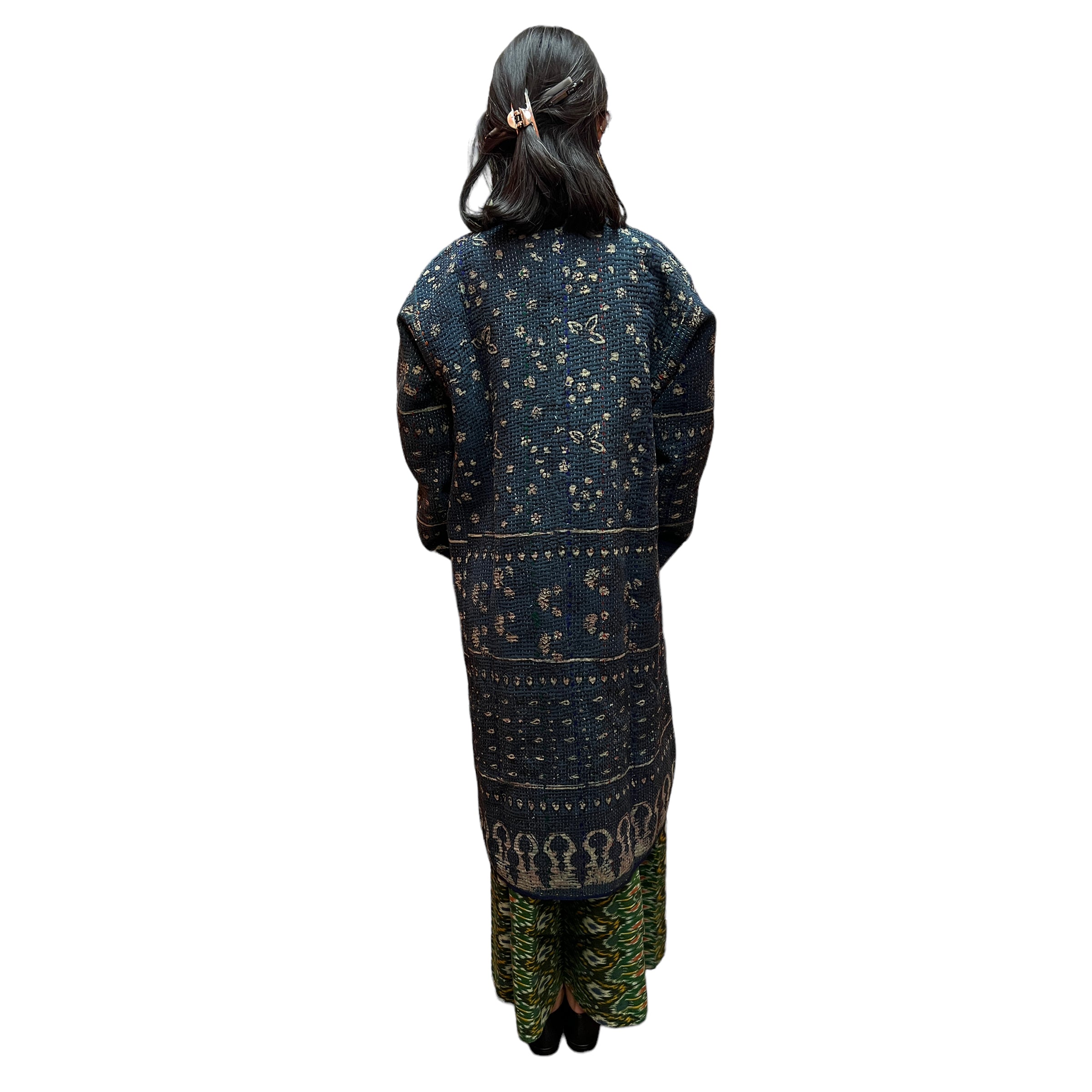 Ajrakh Cotton Kantha Quilted Long Coat 2 - Vintage India NYC