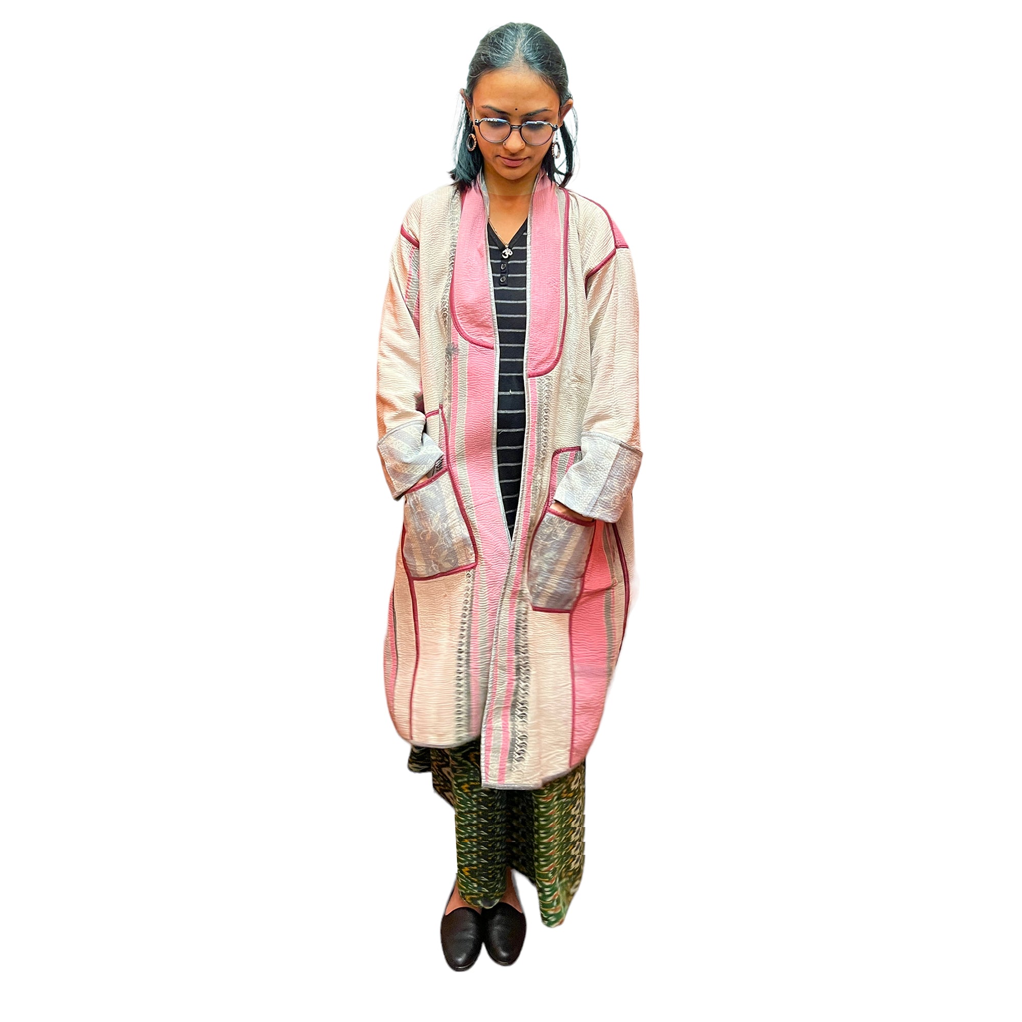 Ajrakh Cotton Kantha Quilted Long Coat 2 - Vintage India NYC