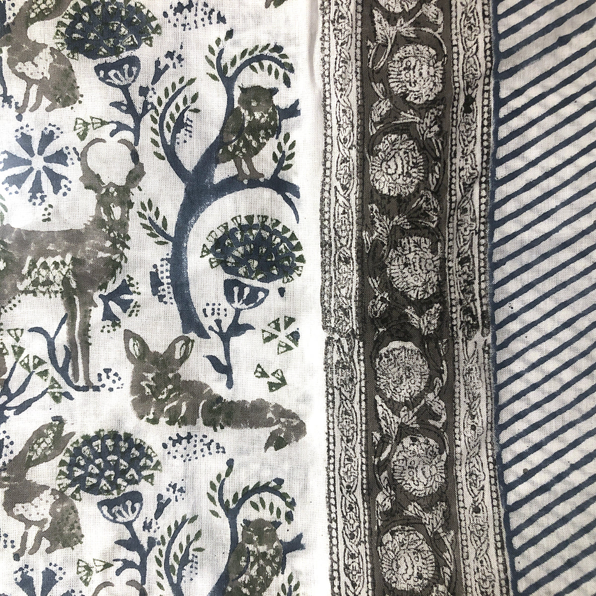 BR cotton Blockprint Scarf-Blues - Vintage India NYC
